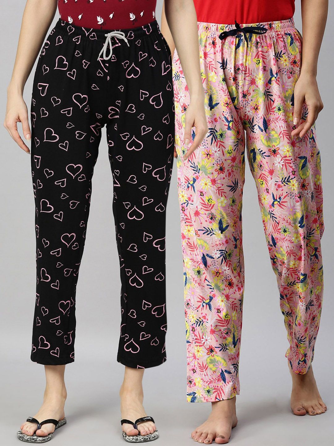 Kryptic Women Black & Pink Pack of 2 Cotton Lounge Pants Price in India