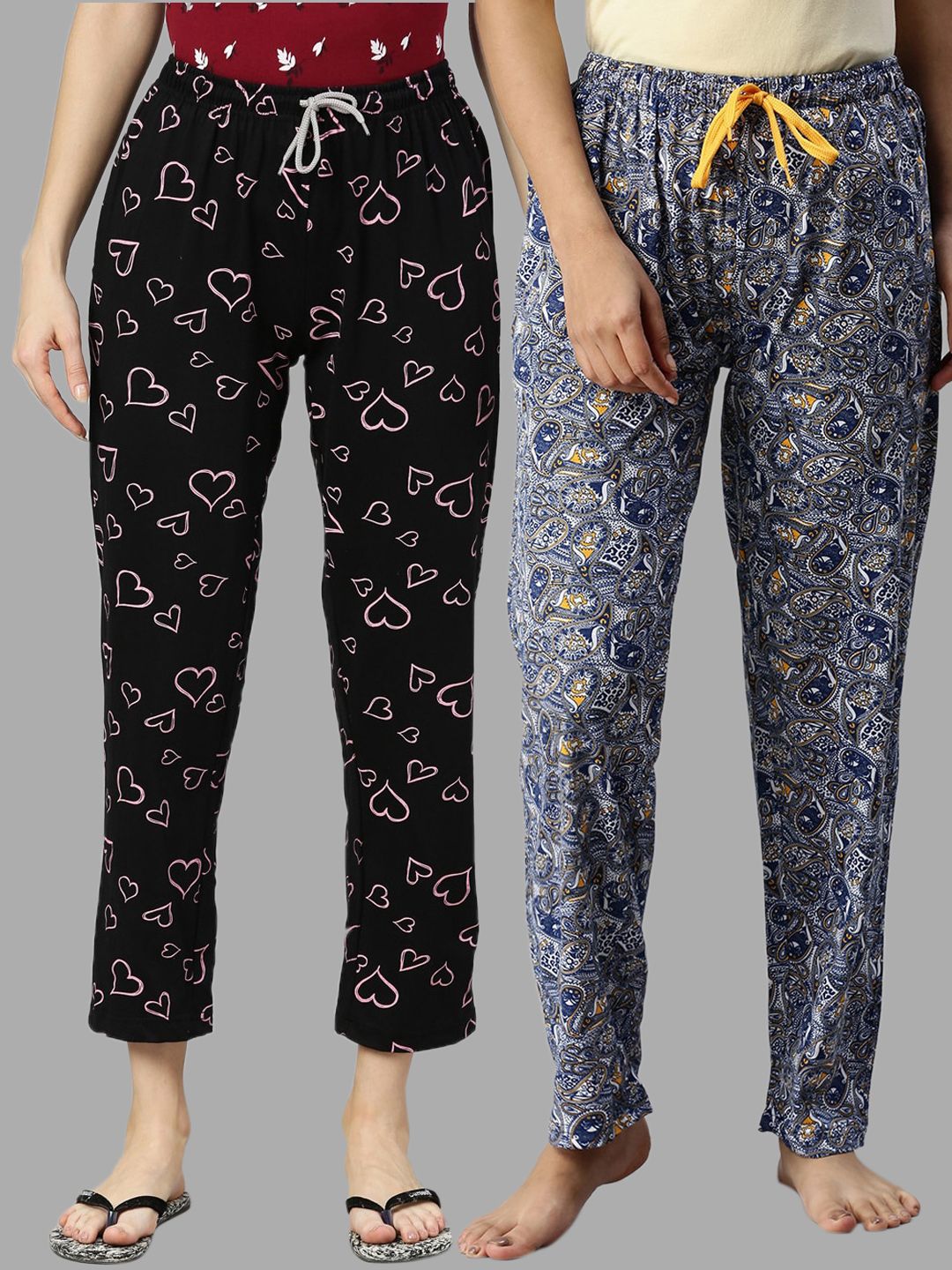 Kryptic Pack of 2 Women Black & Blue Cotton Printed Pyjamas Price in India