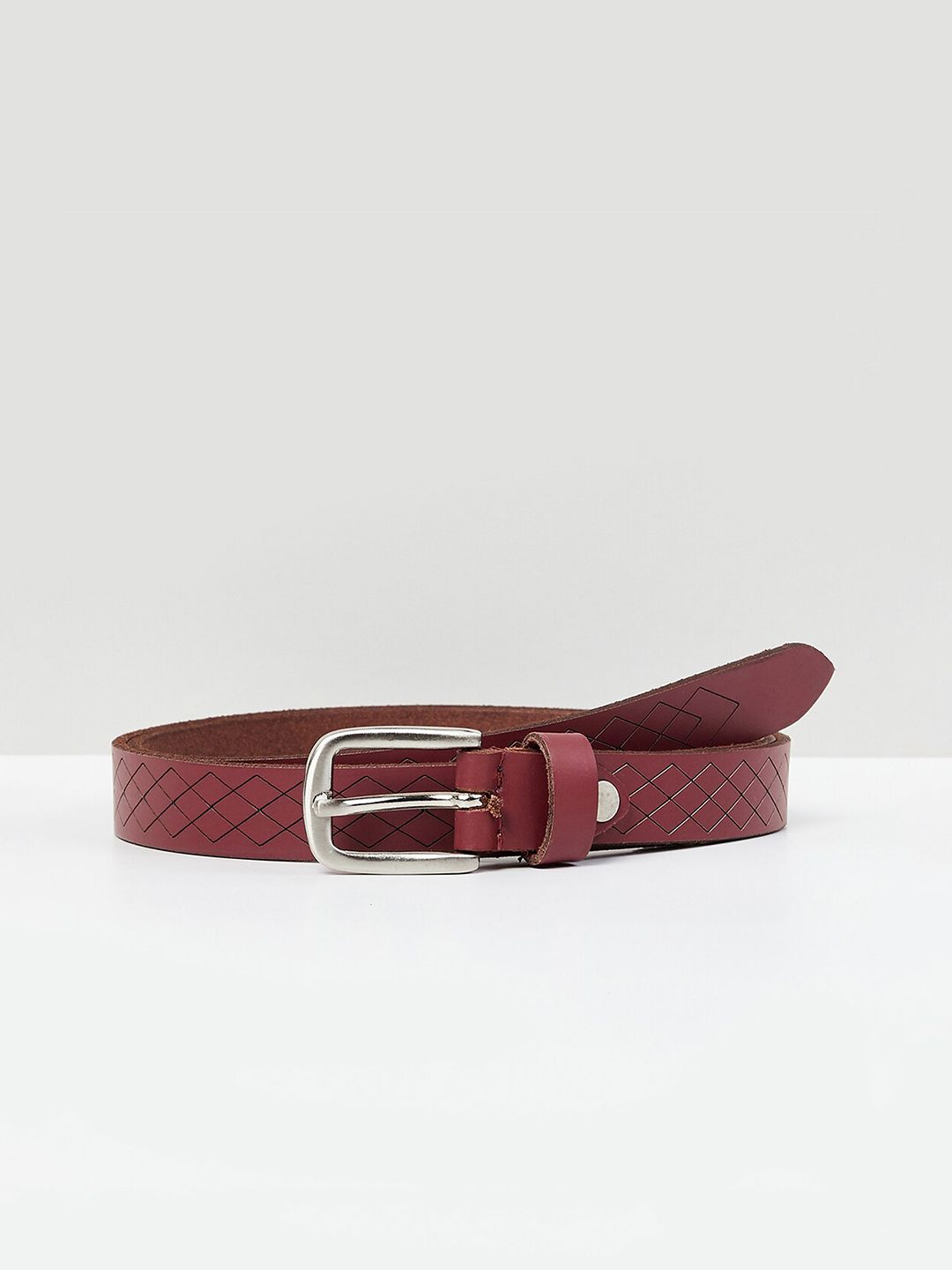 max Women Maroon Textured Leather Belt Price in India