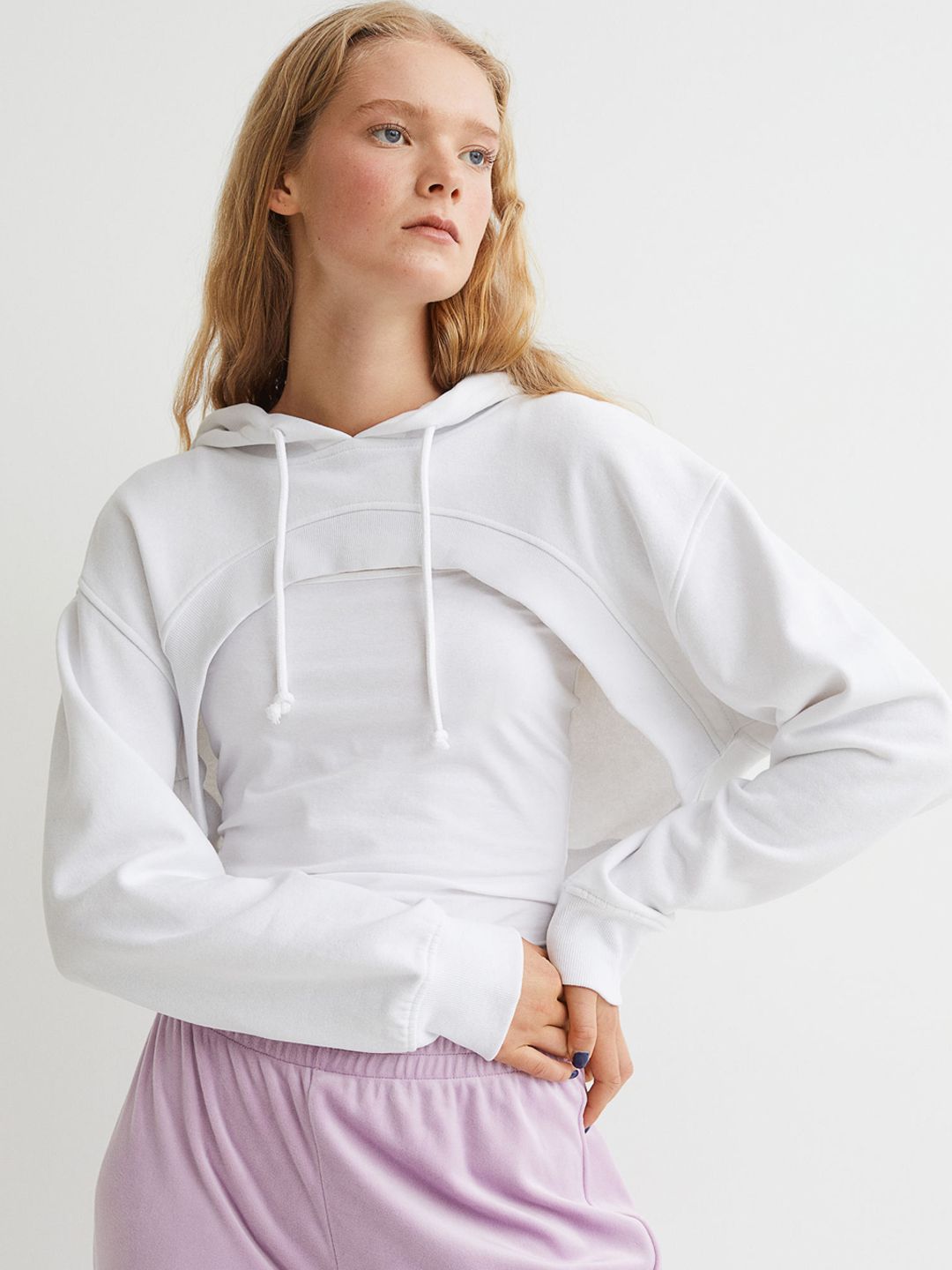 H&M Women White Cropped Hoodie Price in India