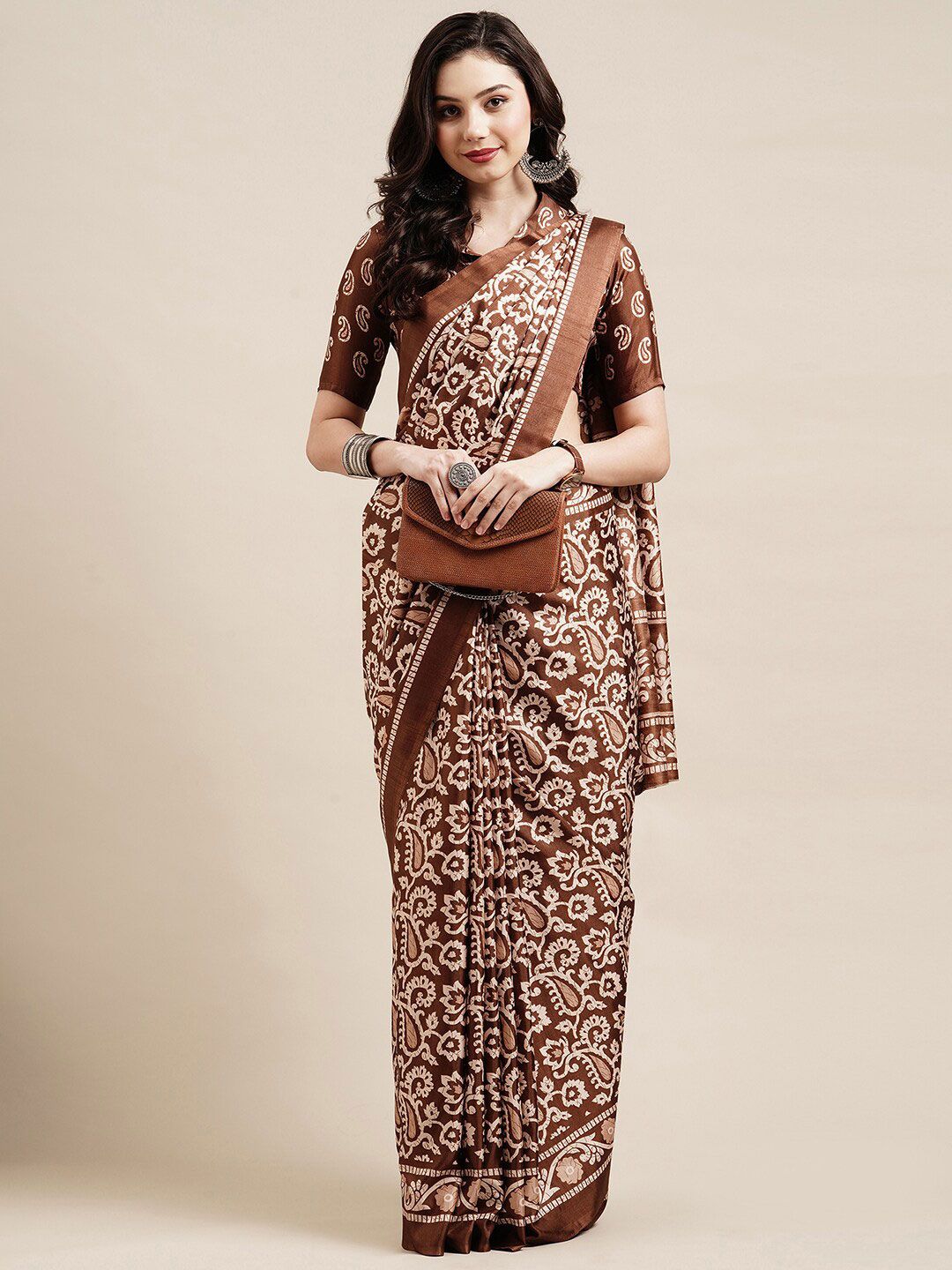 Saree mall Brown & Beige Ethnic Motifs Art Silk Saree Price in India