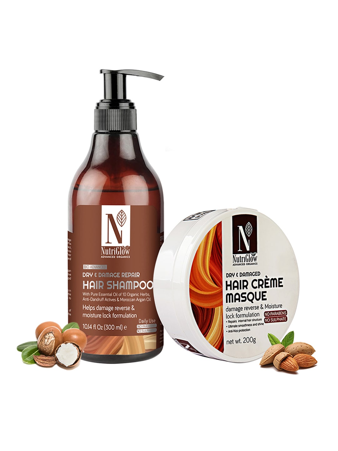 NutriGlow Advanced Organics Set of Dry & Damage Repair Shampoo 300ml & Hair Masque 200g Price in India