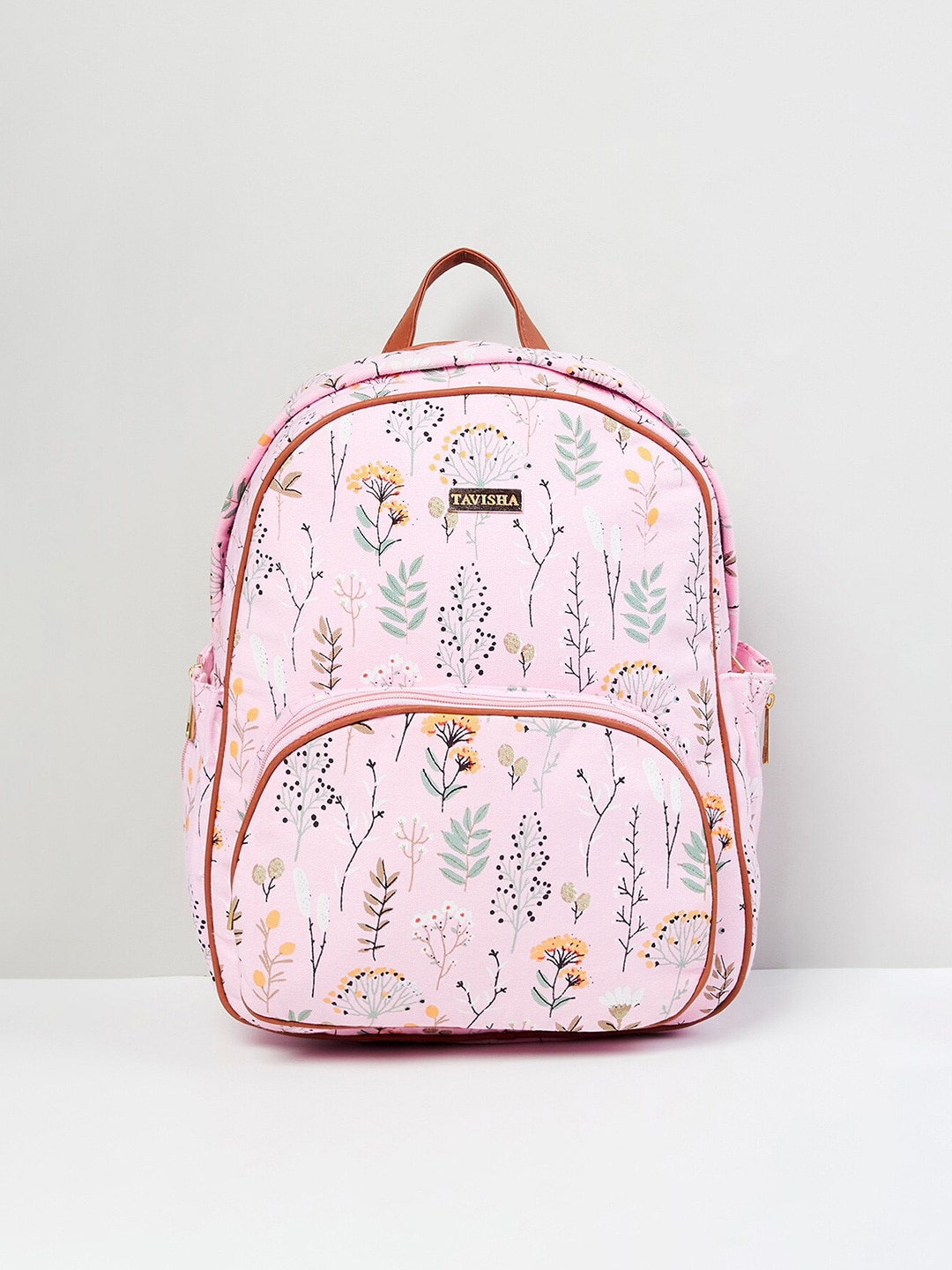 max Women Pink & Yellow Graphic Backpack Price in India