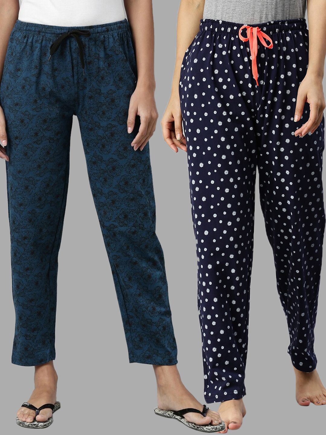 Kryptic Women Pack Of 2 Teal & Navy Blue Printed Lounge Pants Price in India