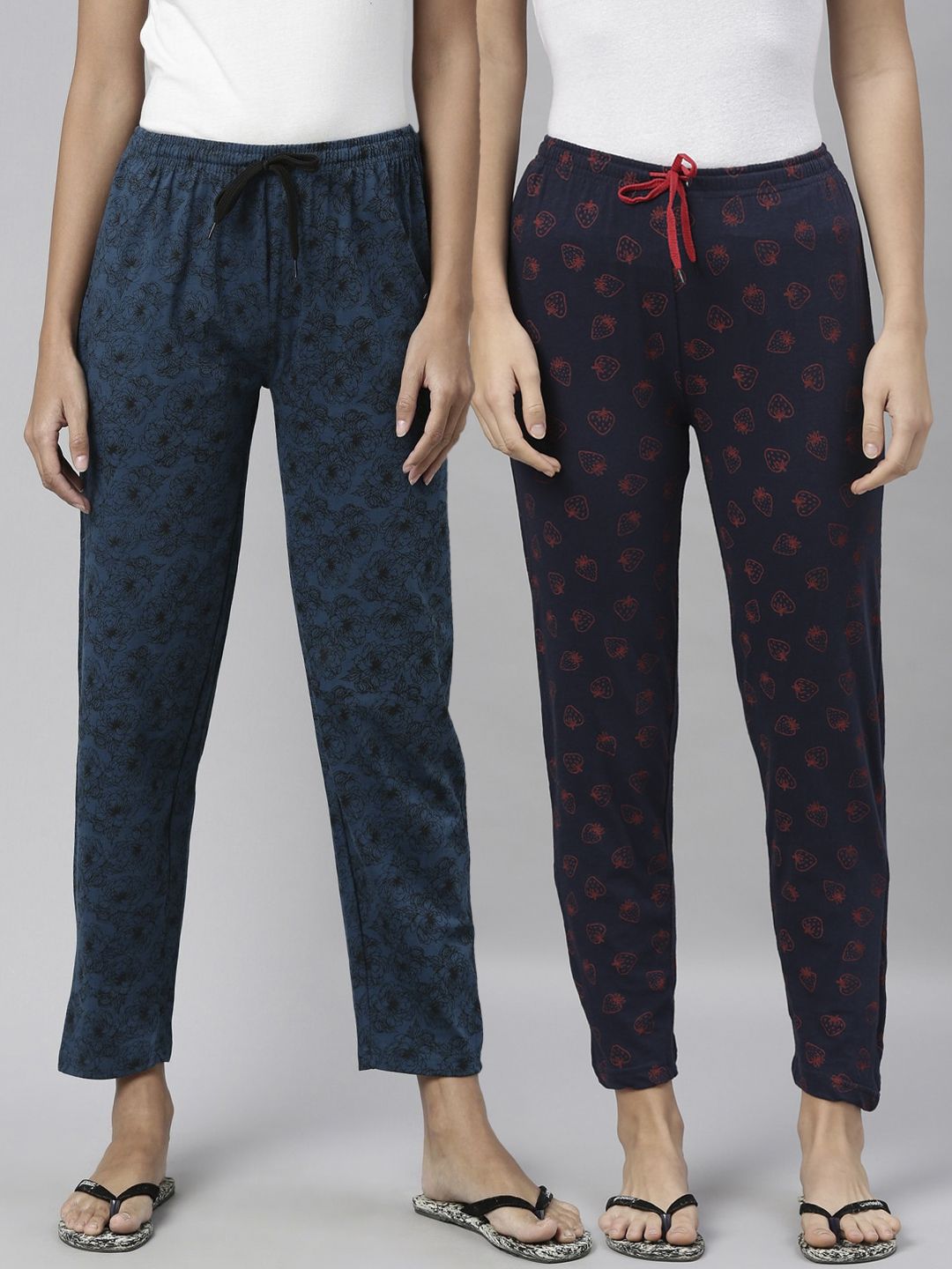 Kryptic Pack of 2 Women Teal & Navy Blue Cotton Printed Pyjamas Price in India