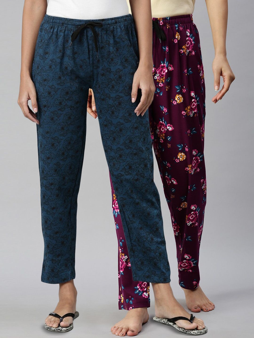 Kryptic Woman Pack of 2 Teal & Maroon Lounge Pants Price in India