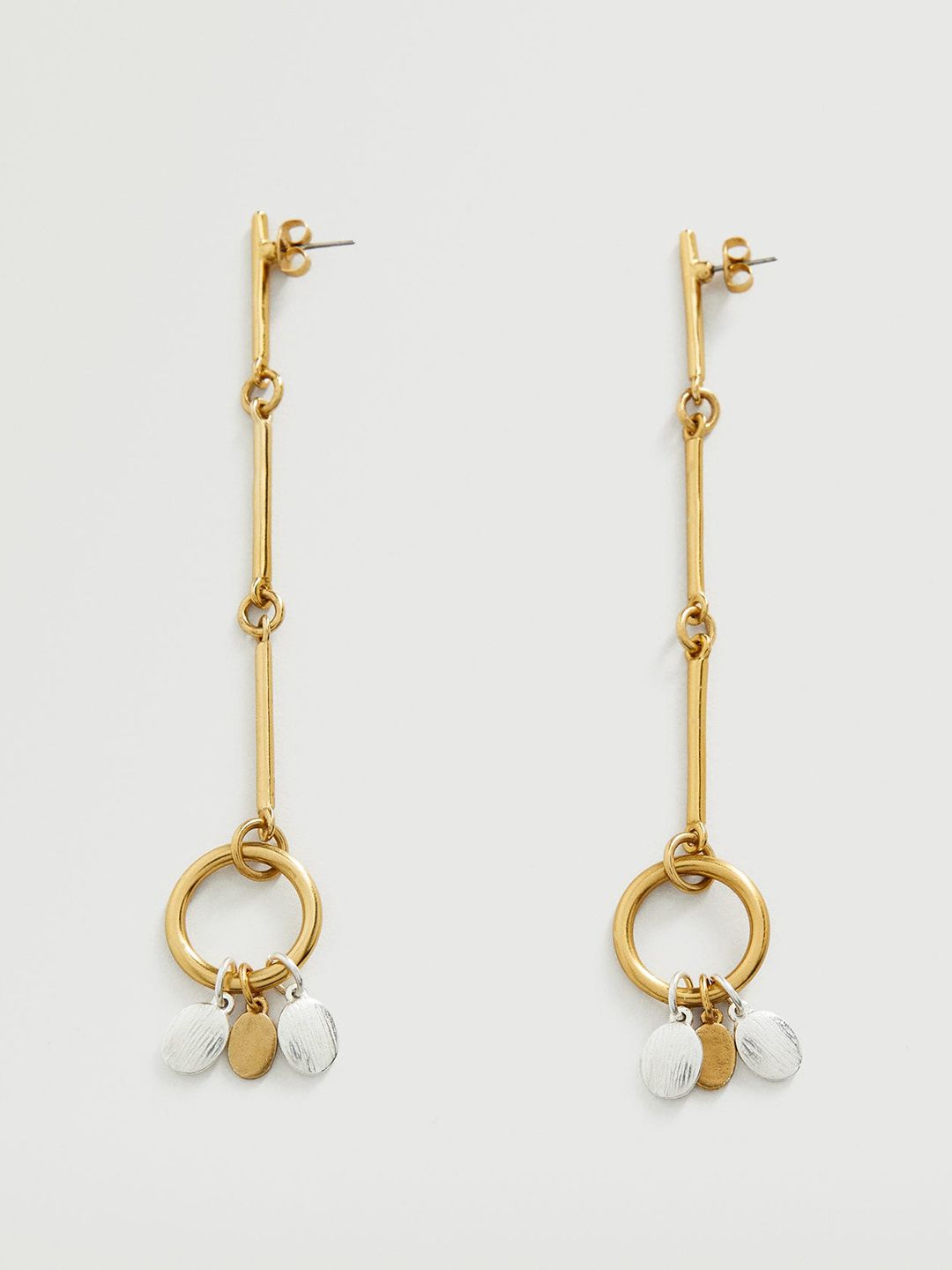 MANGO Gold-Toned & Silver-Toned Circular Drop Earrings Price in India