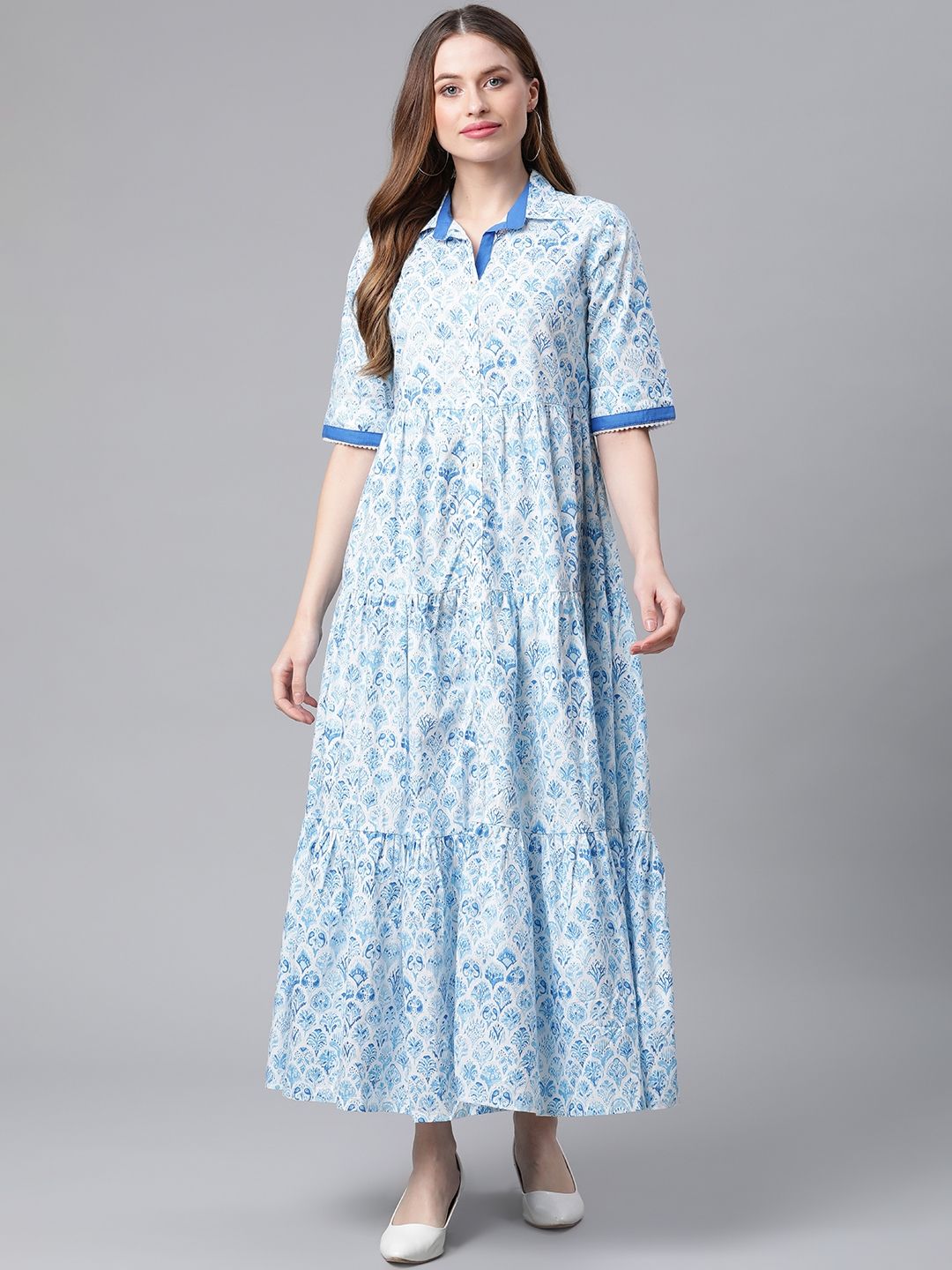 Rangriti Women Blue Printed Maxi Dress Price in India