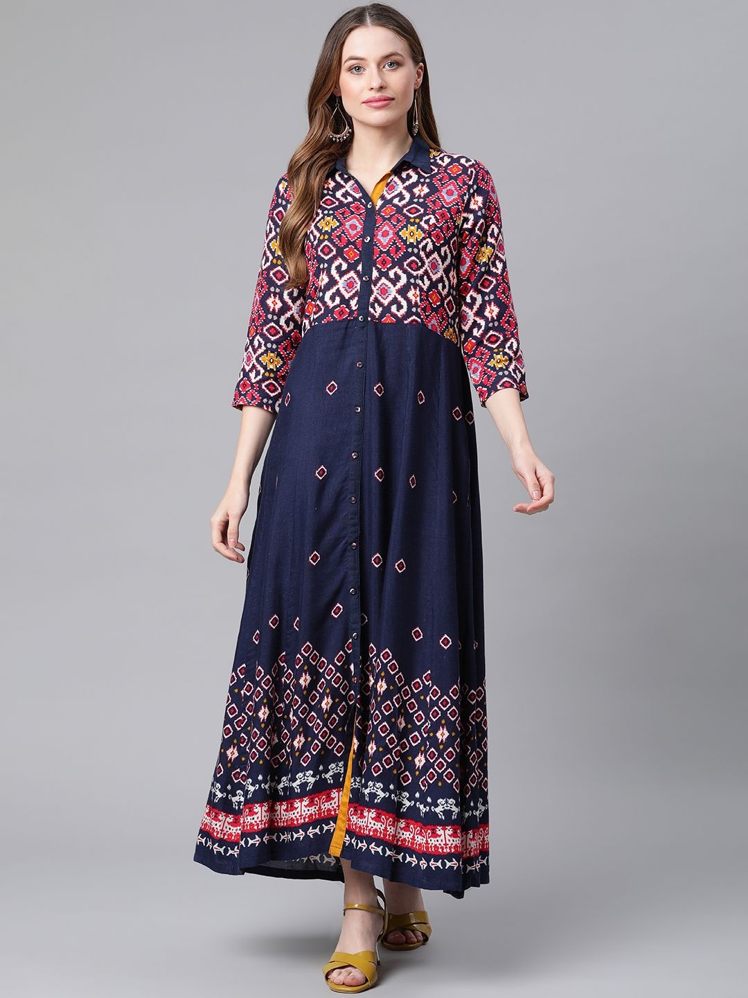 Rangriti Women Navy Blue Ethnic Maxi Dress Price in India