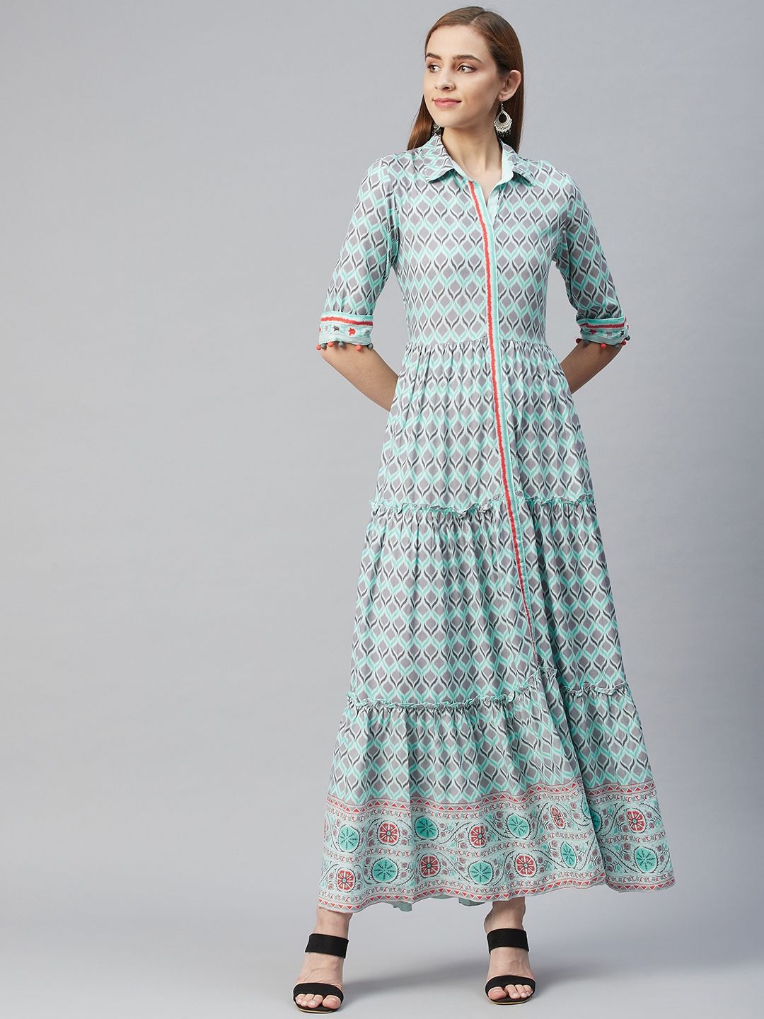 Rangriti Green Ethnic Motifs A-Line Maxi Dress Price in India