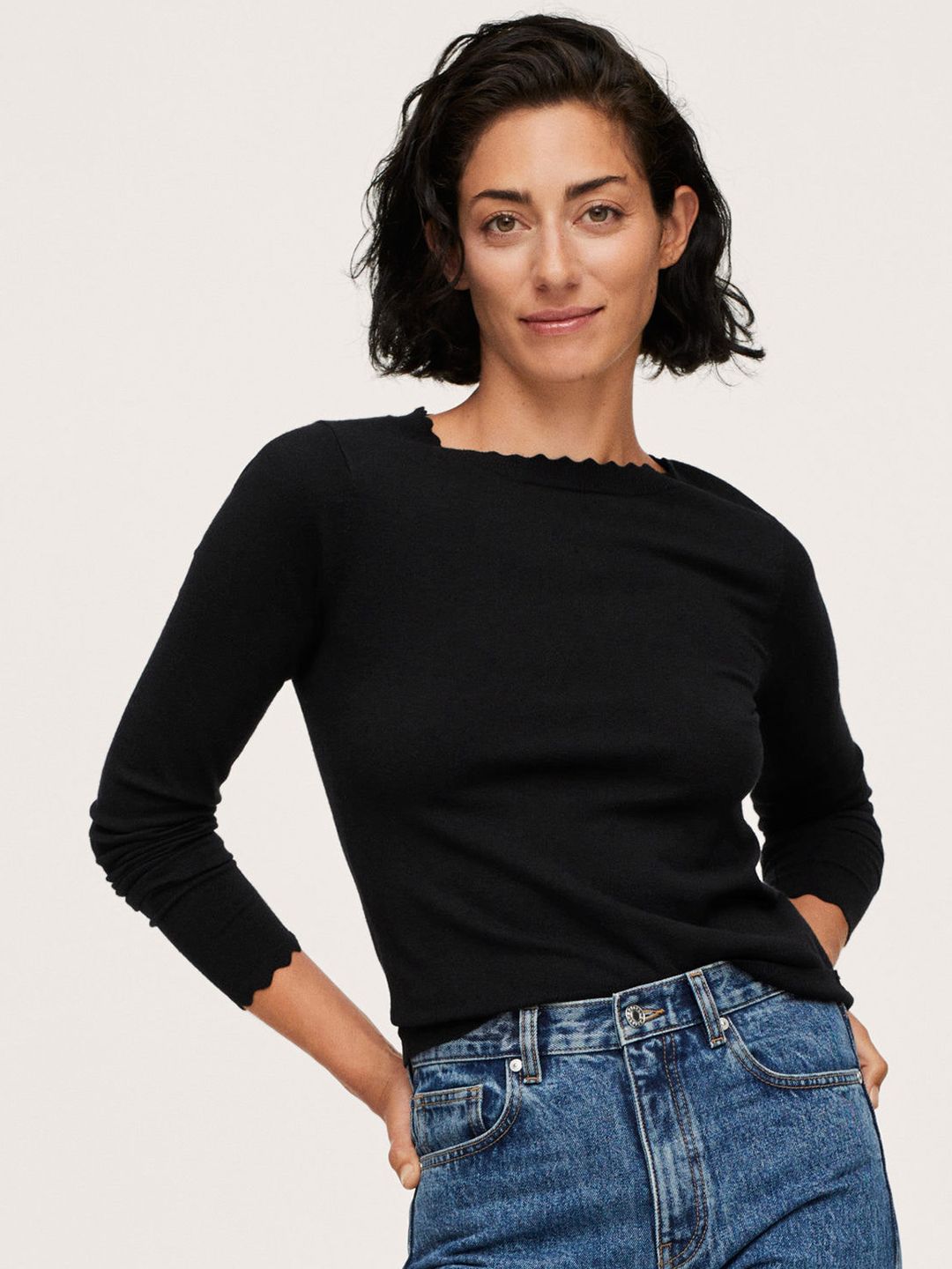 MANGO Women Black Solid Sweater Price in India