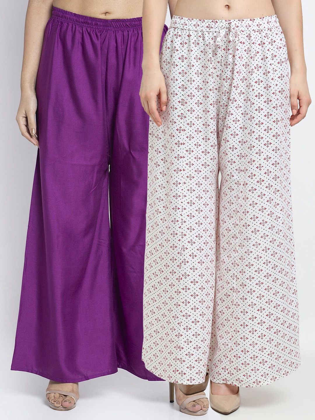 GRACIT Set-2 Women Purple & White Floral Printed Flared Knitted Ethnic Palazzos Price in India