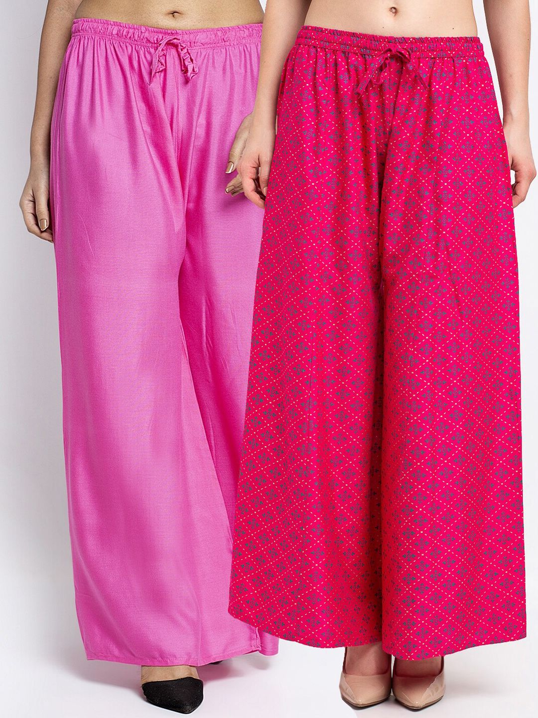 GRACIT Women Pack Of 2 Pink & Blue Floral Printed Flared Knitted Ethnic Palazzos Price in India