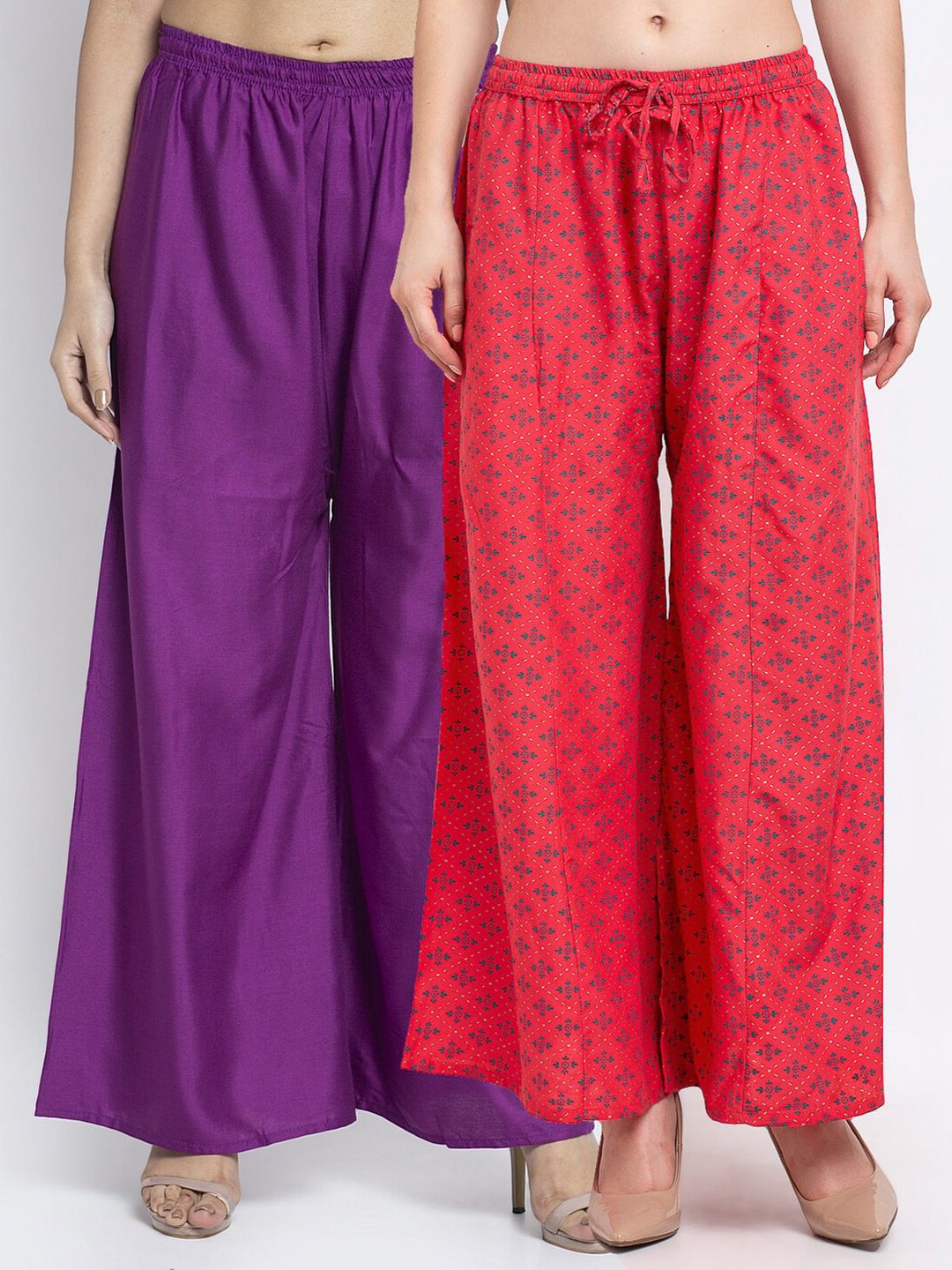 GRACIT Women Pack Of 2 Purple & Red Floral Printed Flared Knitted Ethnic Palazzos Price in India