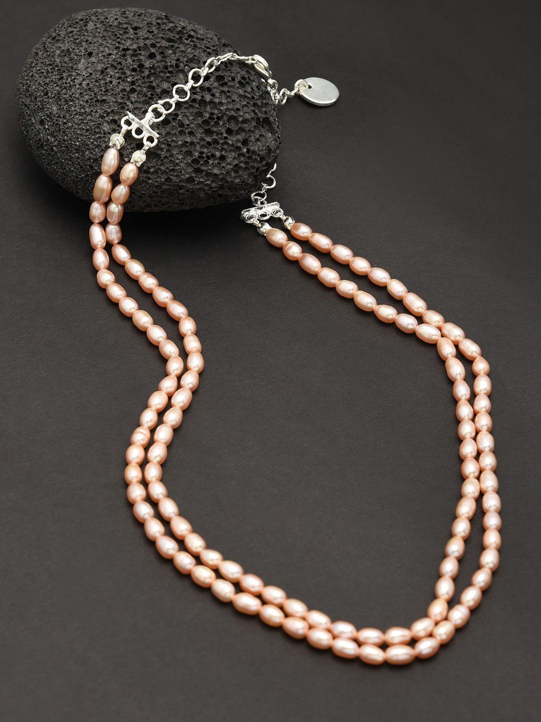 Zaveri Pearls Silver-Plated & Pink Freshwater AAA+ Rice Pearl Layered Necklace Price in India