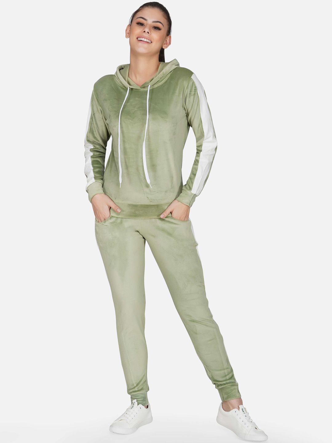 NEU LOOK FASHION Women Green Colourblocked Slim-Fit Track Suit Price in India