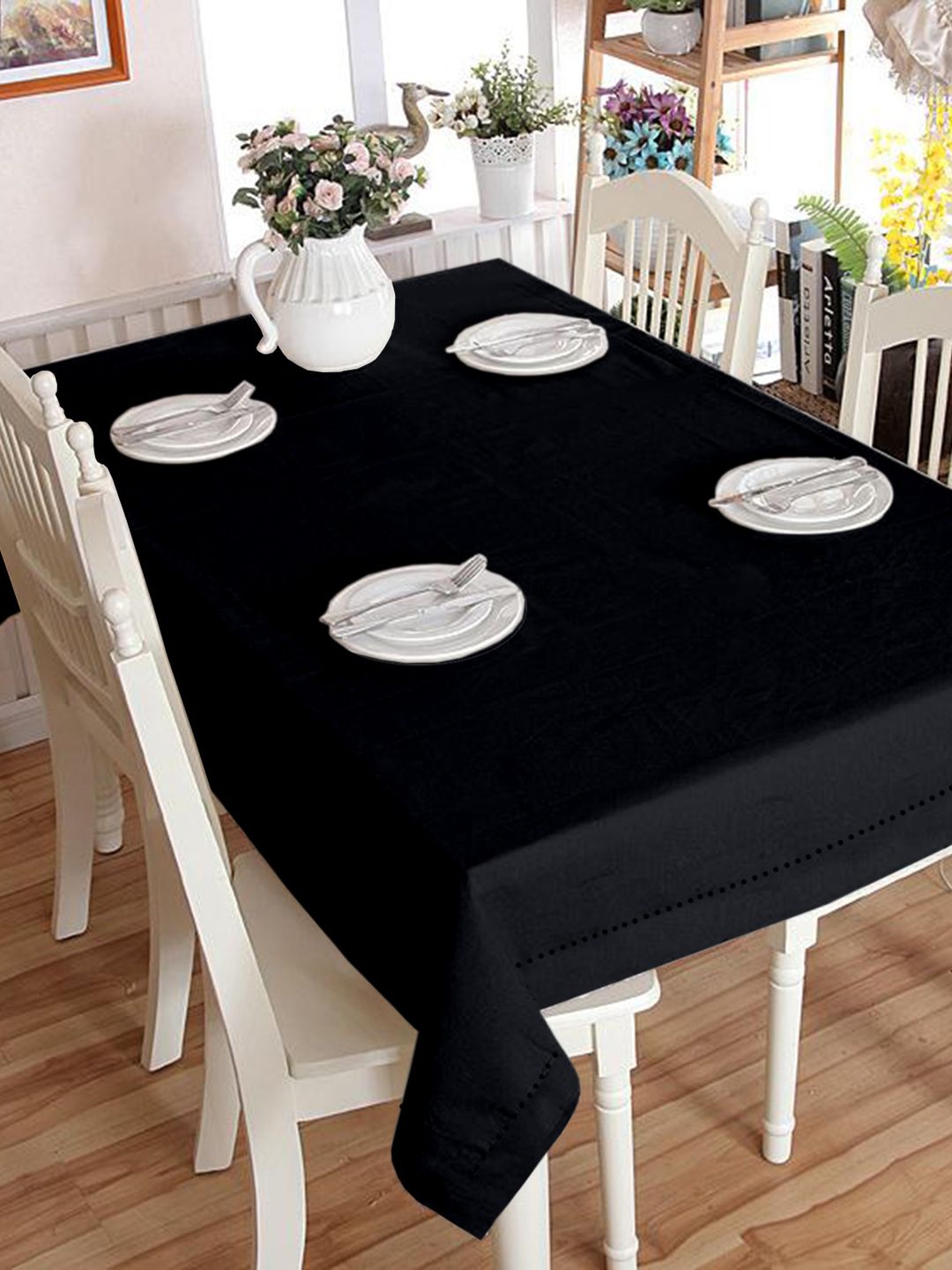 Lushomes Black Solid Cotton 4-Seater Square Table Cover Price in India