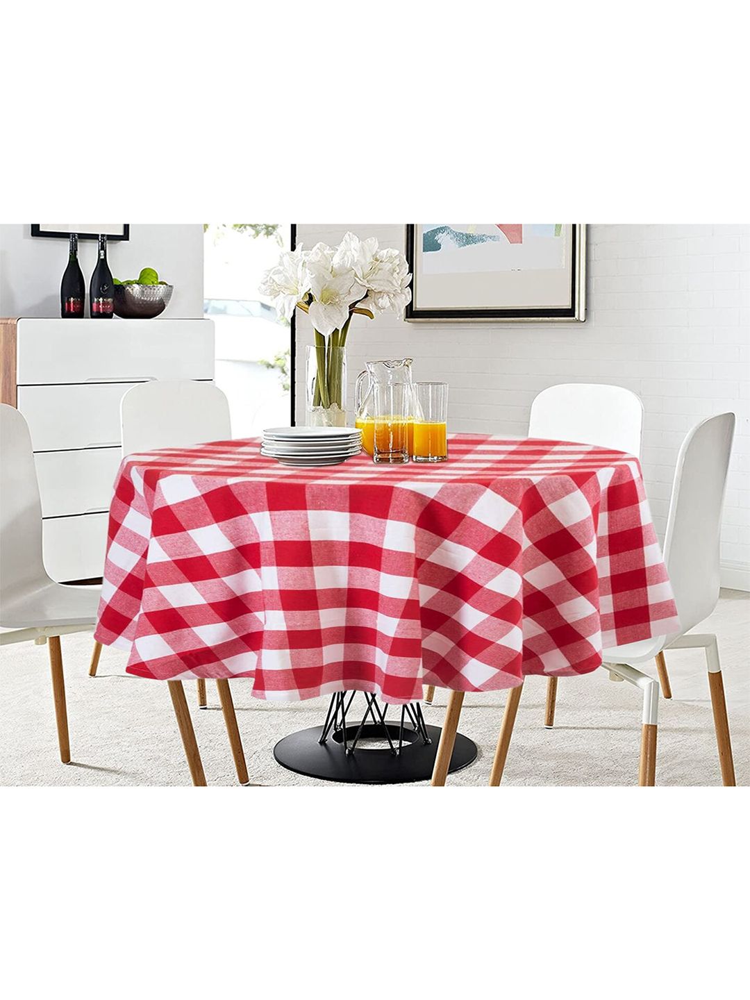 Lushomes Buffalo Checks Red Plaid Dining Table Cover Cloth Price in India