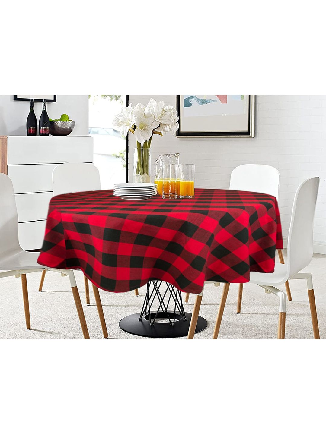 Lushomes Red & Black Buffalo Checks Plaid Dining Table Cover Price in India