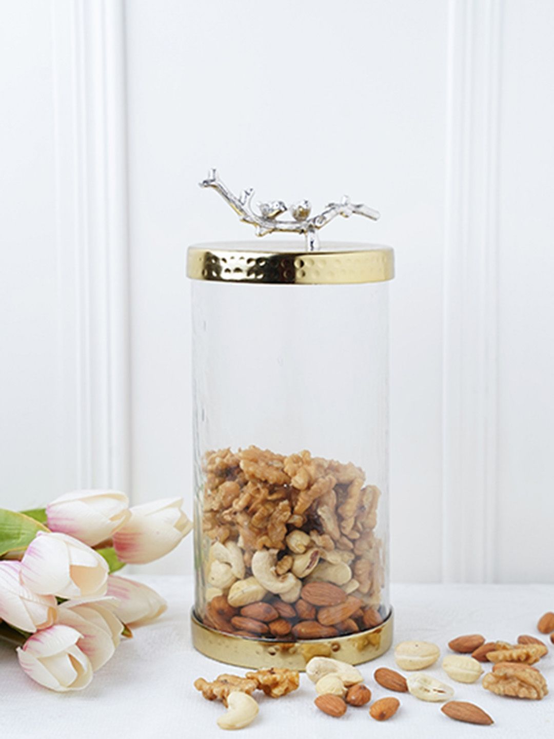 Folkstorys Gold Glass Canister Bird Lid Jar Price in India