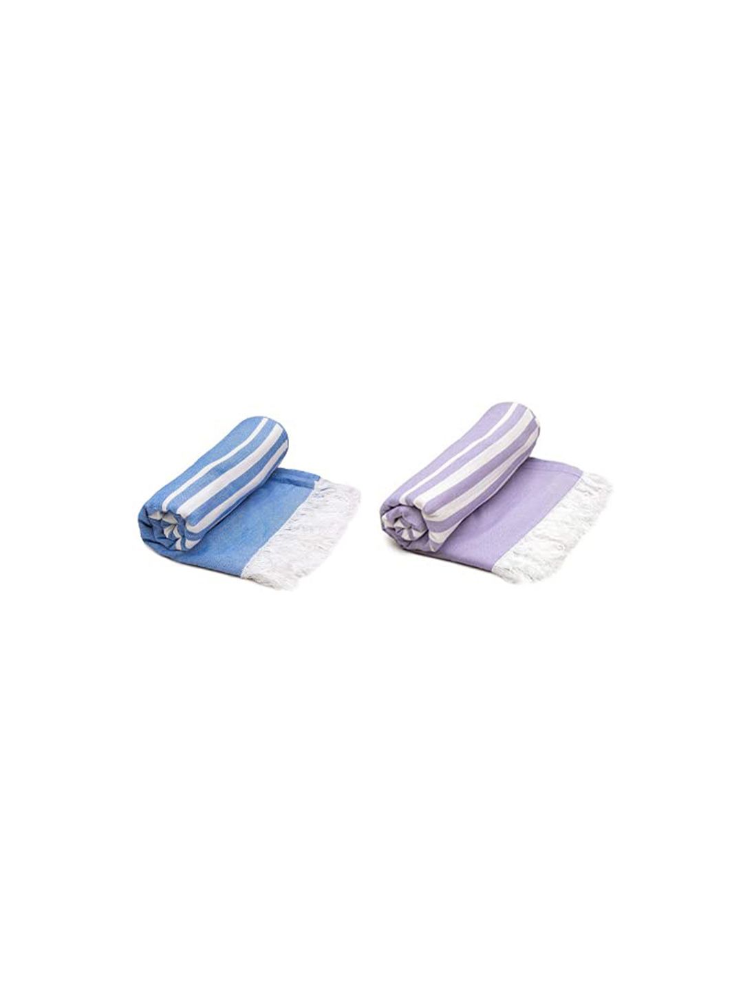 MUSH Set Of 2 Blue & Lavender Striped Bamboo 300 GSM Quick Dry Turkish Bath Towel Price in India