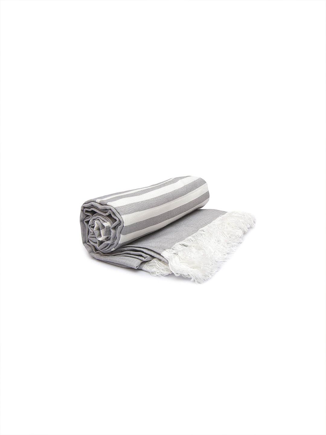 MUSH Grey & White Striped Pure Bamboo 300 GSM Quick Dry Turkish Bath Towel Price in India