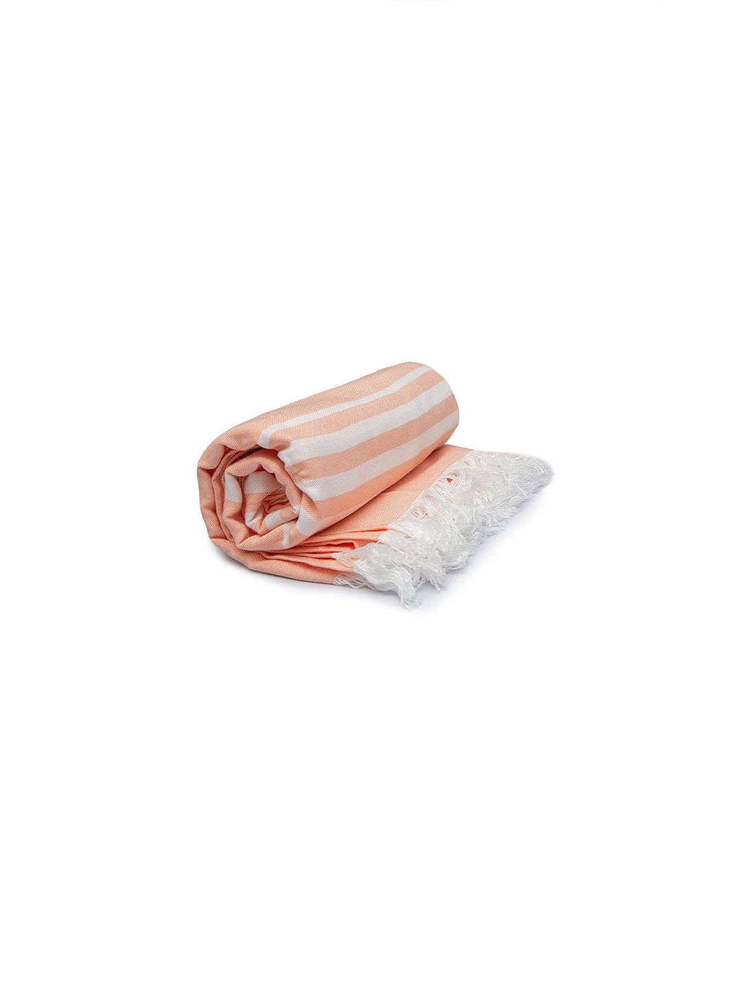 MUSH Peach & White Striped 300 GSM Quick Dry Turkish Bath Towel Price in India