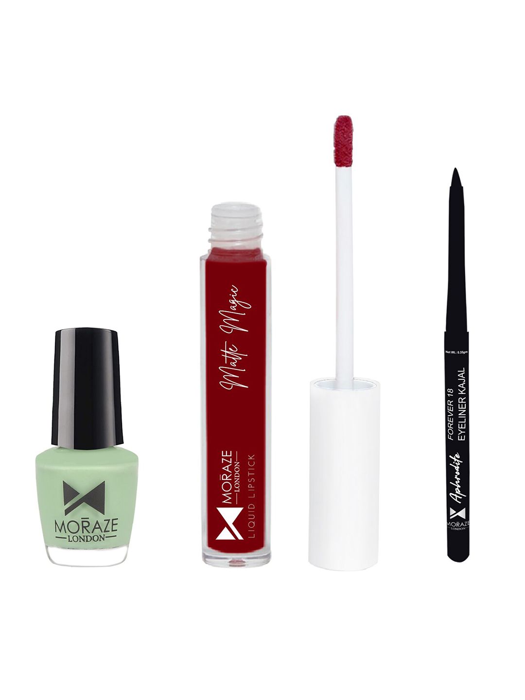 Moraze Pack of Nail Polish (Crystal), Kajal, & Lipstick (Angle Face, Devil Thought) Price in India