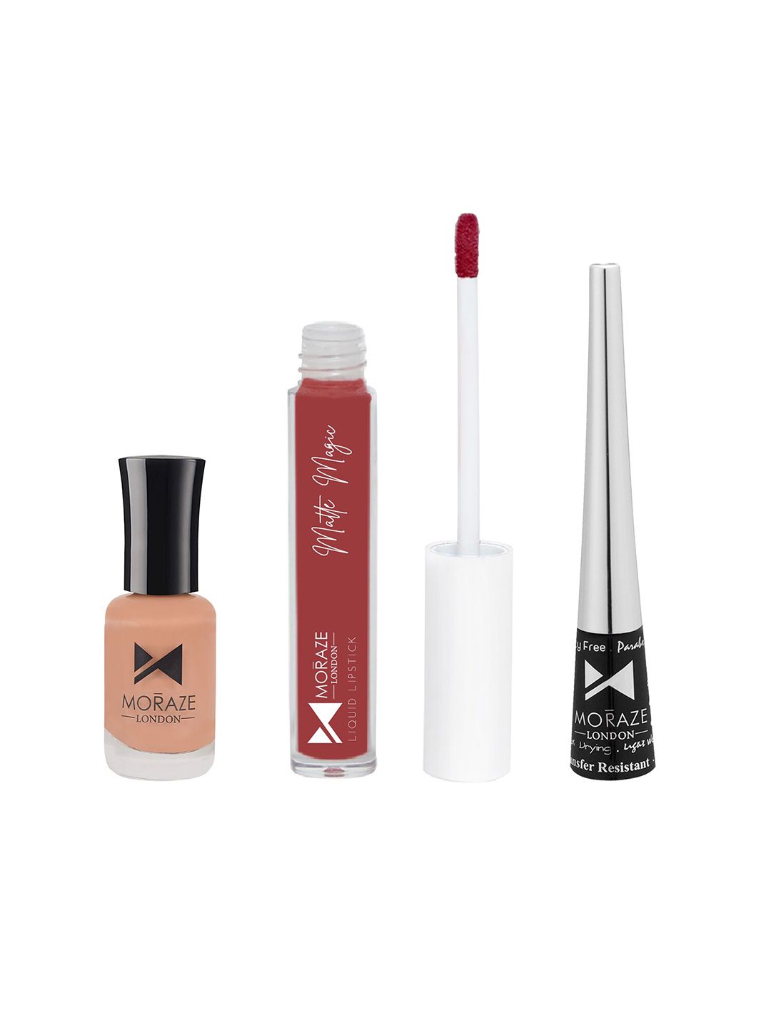 Moraze Set Of 1 Nude Nail Polish With 1 Red Liquid Lipstick & 1 Eyeliner Price in India