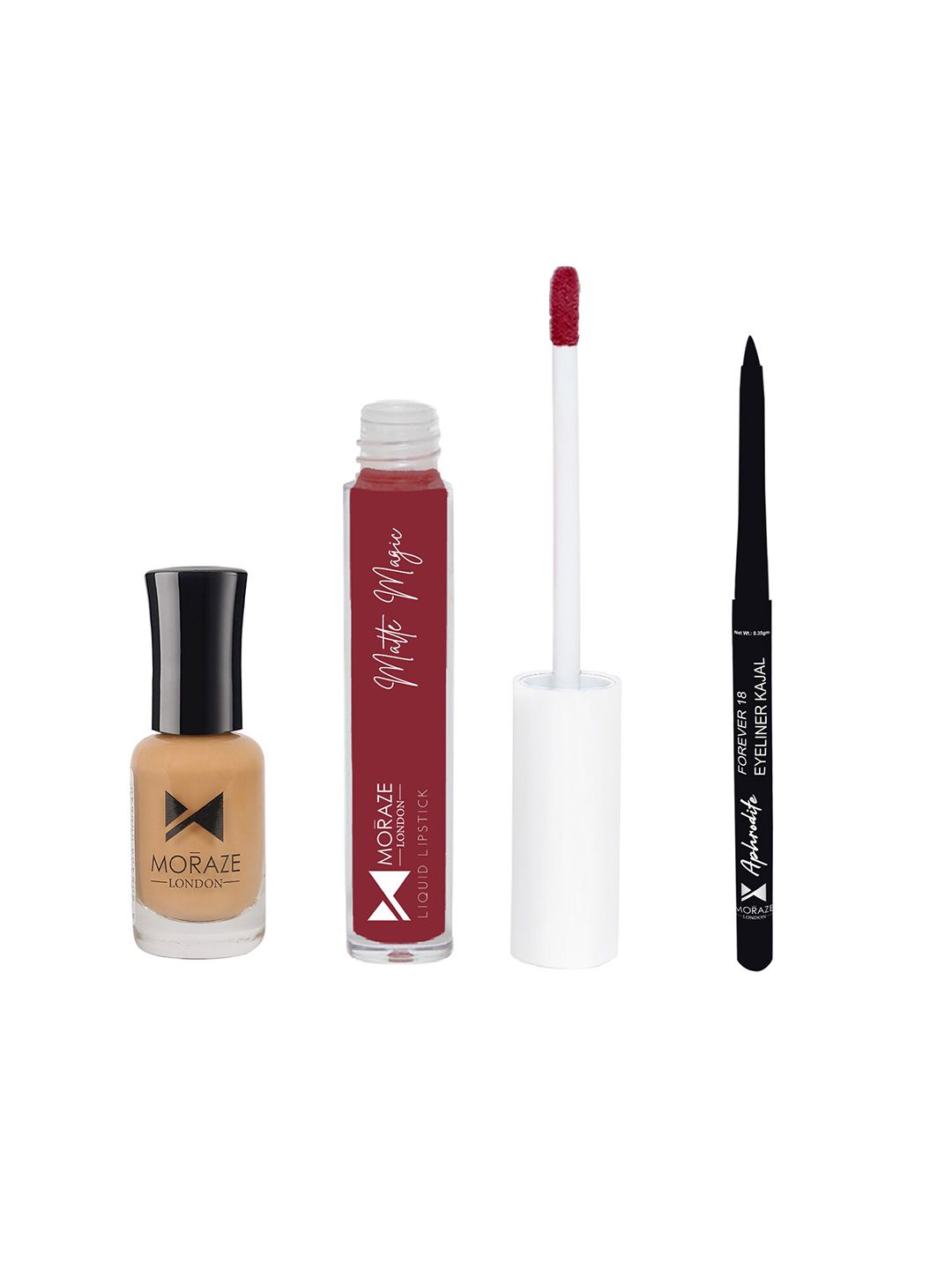 Moraze Pack Of Nude Nail Polish (Beige) With Lipstick (No Regret) and Kajal Price in India