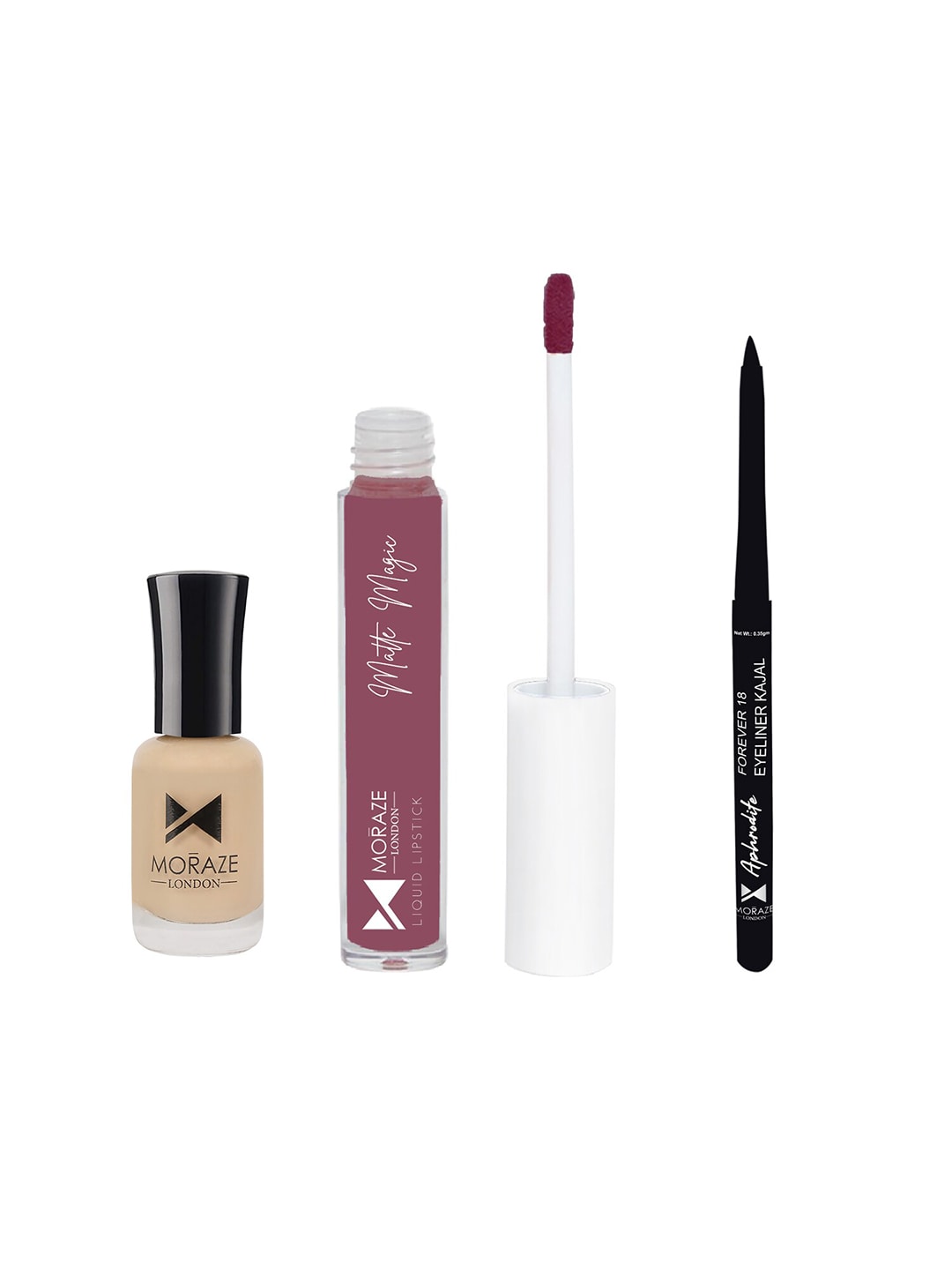Moraze Nude Nail Polish (Ivory) With 1 Lipstick (Pinky Promise) and 1 Kajal Combo Pack Price in India