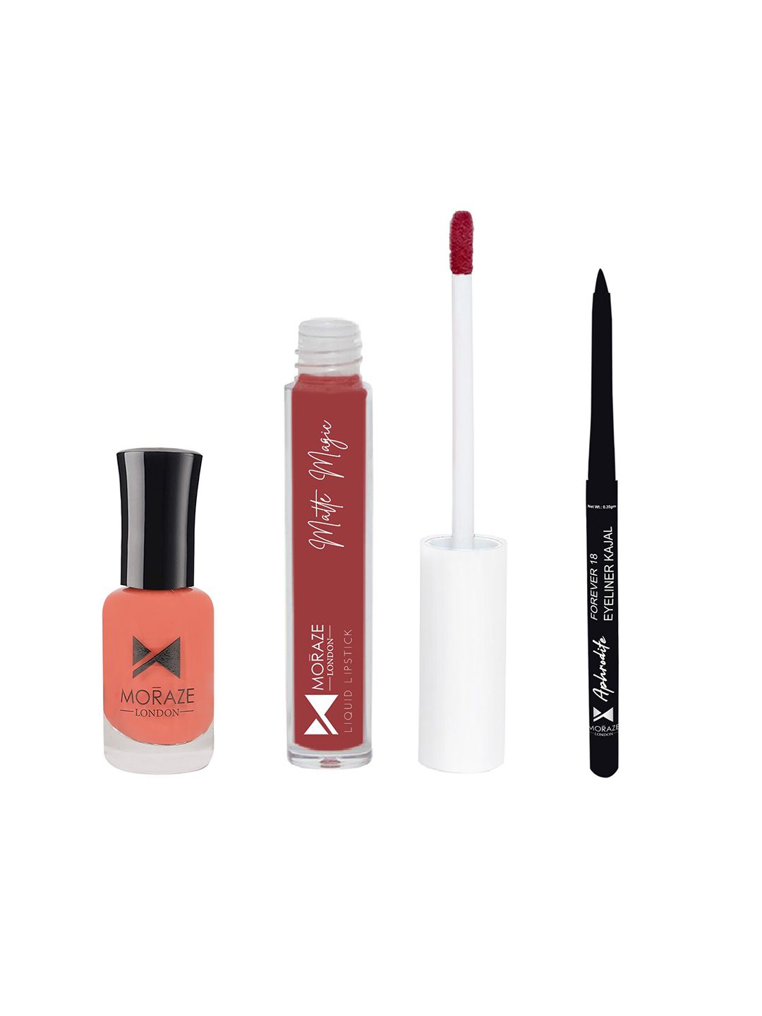 Moraze Nude Nail Polish (Tootsi) With 1 Lipstick (Sorry) and 1 Kajal Combo Pack Price in India
