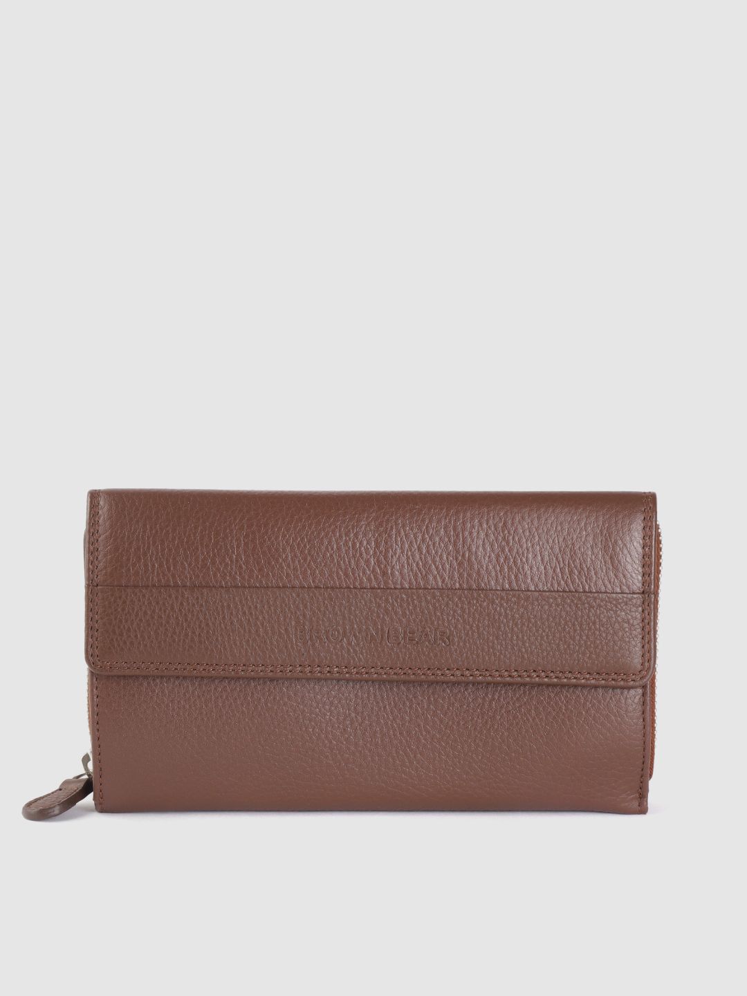 BROWN BEAR Women Brown Solid Leather Zip Around Wallet Price in India