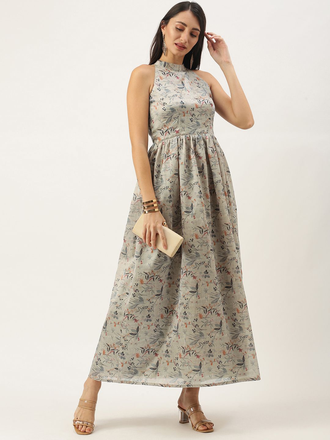 EthnoVogue Women Multicoloured Floral Print A-Line Made to Measure Maxi Dress Price in India