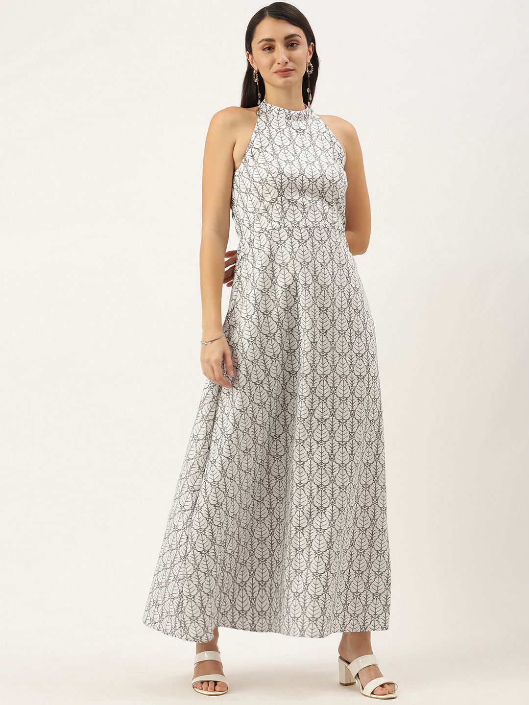 EthnoVogue Women White & Grey Made To Measure Maxi Dress Price in India