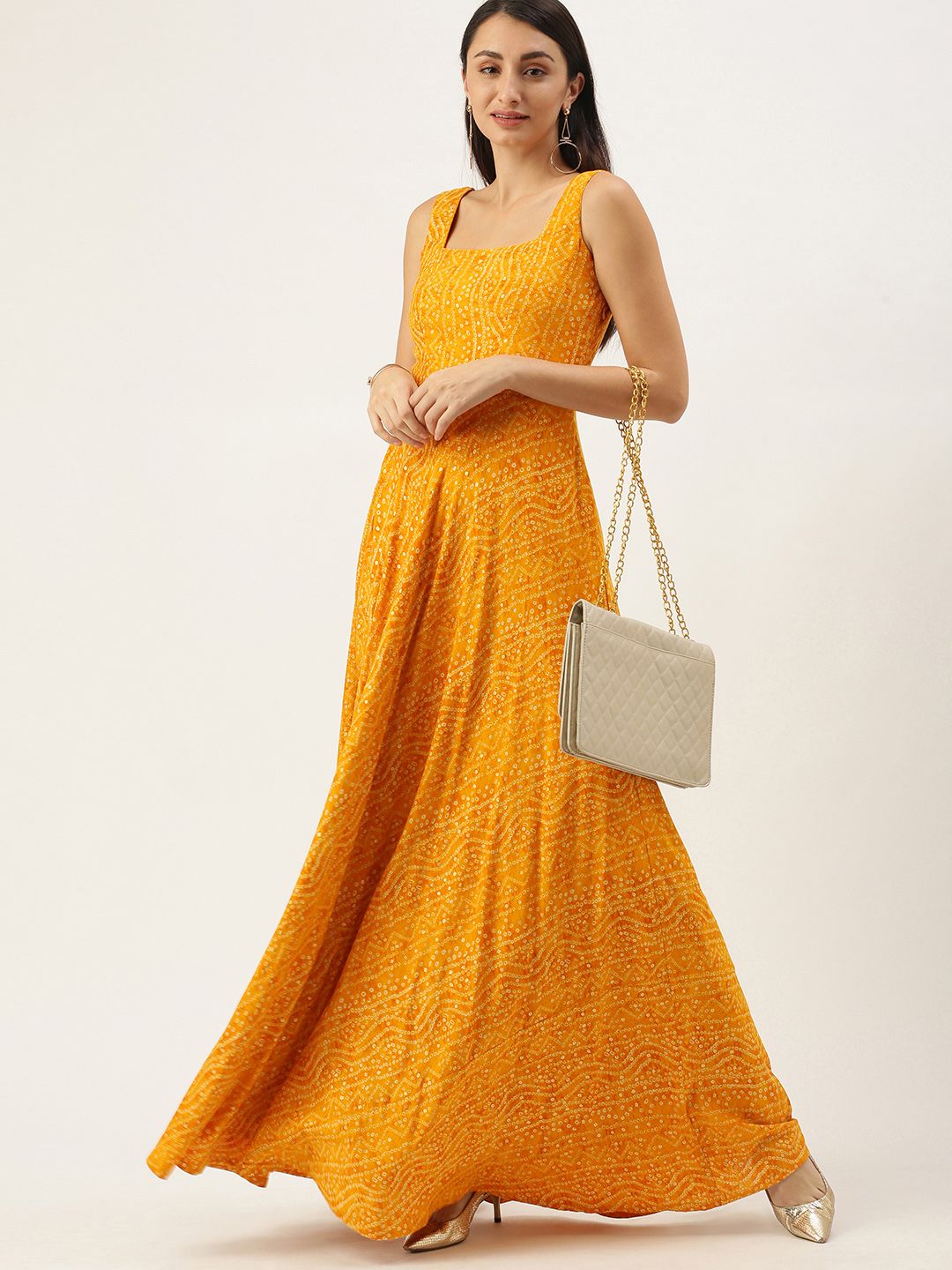 EthnoVogue Yellow Printed Made To Measure  Maxi Dress Price in India