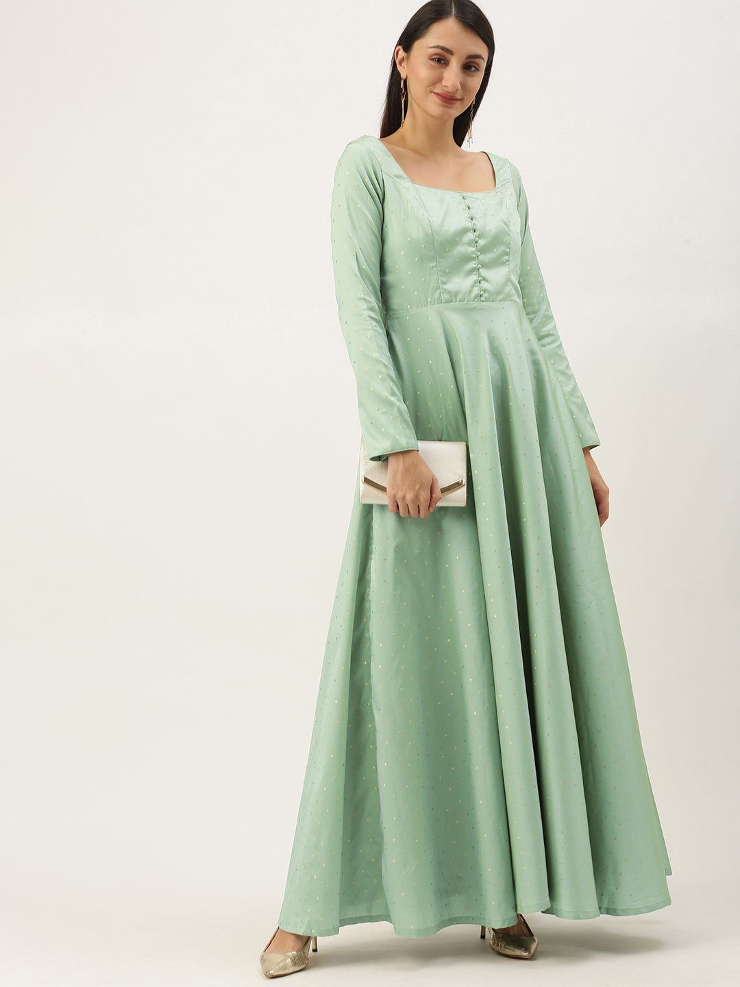 EthnoVogue Green Solid Made To Measure Maxi Dress Price in India