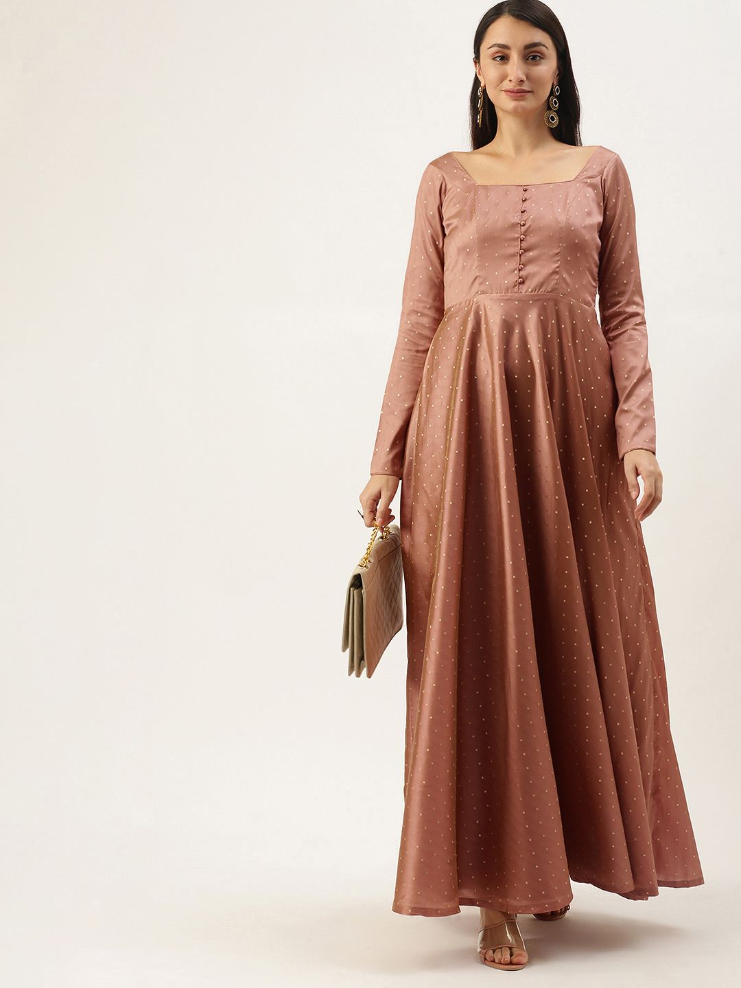 EthnoVogue Peach-Coloured Printed Made To Measure Maxi Dress Price in India