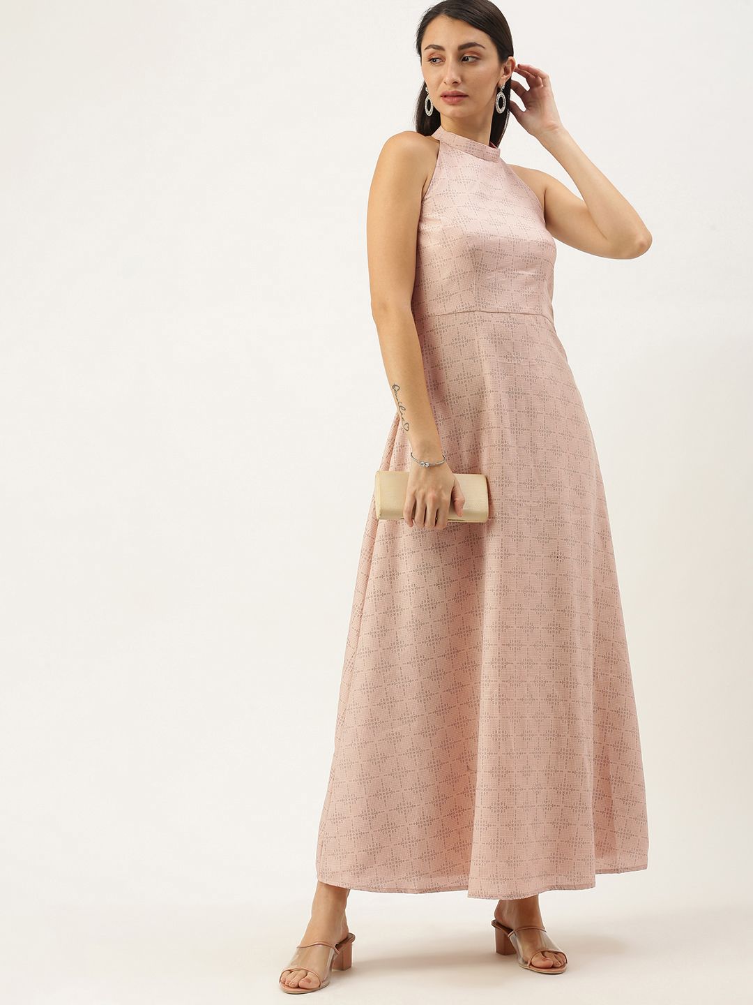 EthnoVogue Pink Printed Made To Measure  Maxi Dress Price in India