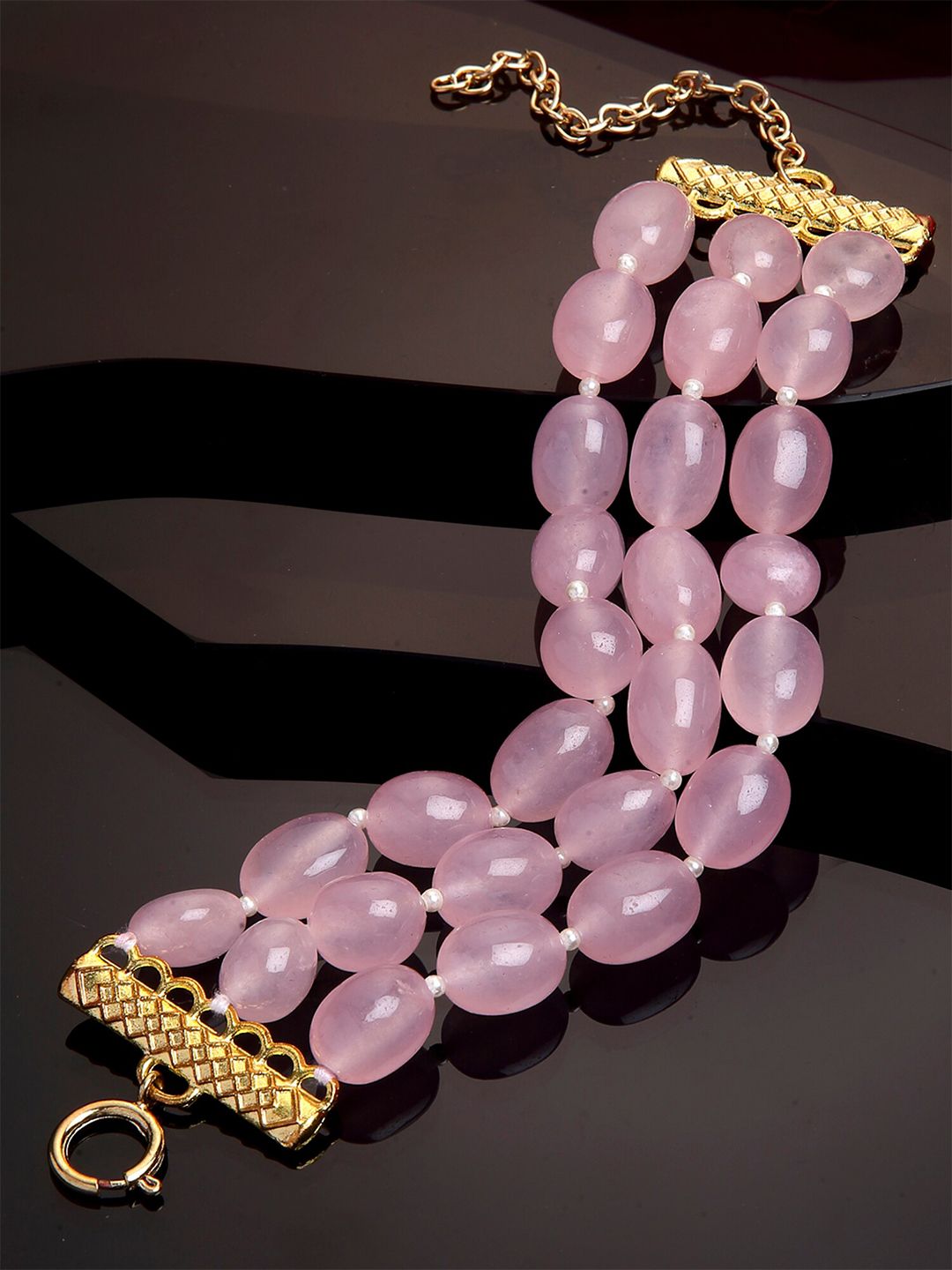 KARATCART Women Pink Beaded Wraparound Bracelet Price in India