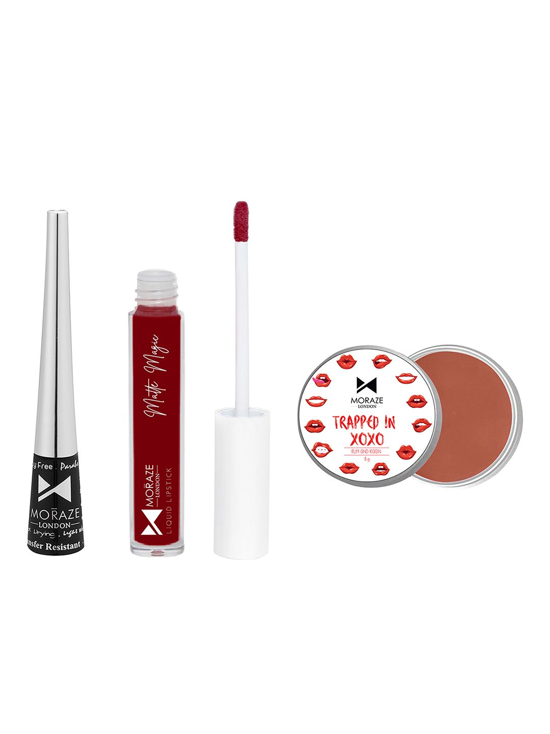 Moraze Set Of 1 Eyeliner With 1 Red Liquid Lipstick & 1 Brown Lip Balm Price in India