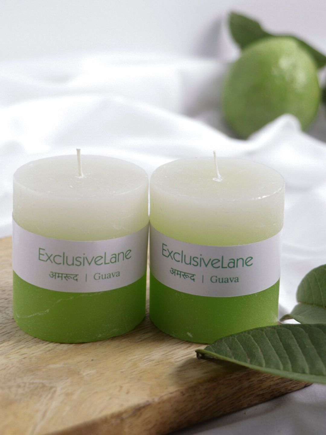Set of 2 Handmade Guava Scented Pillar Candle -8 Hour Burn Time Each Price in India