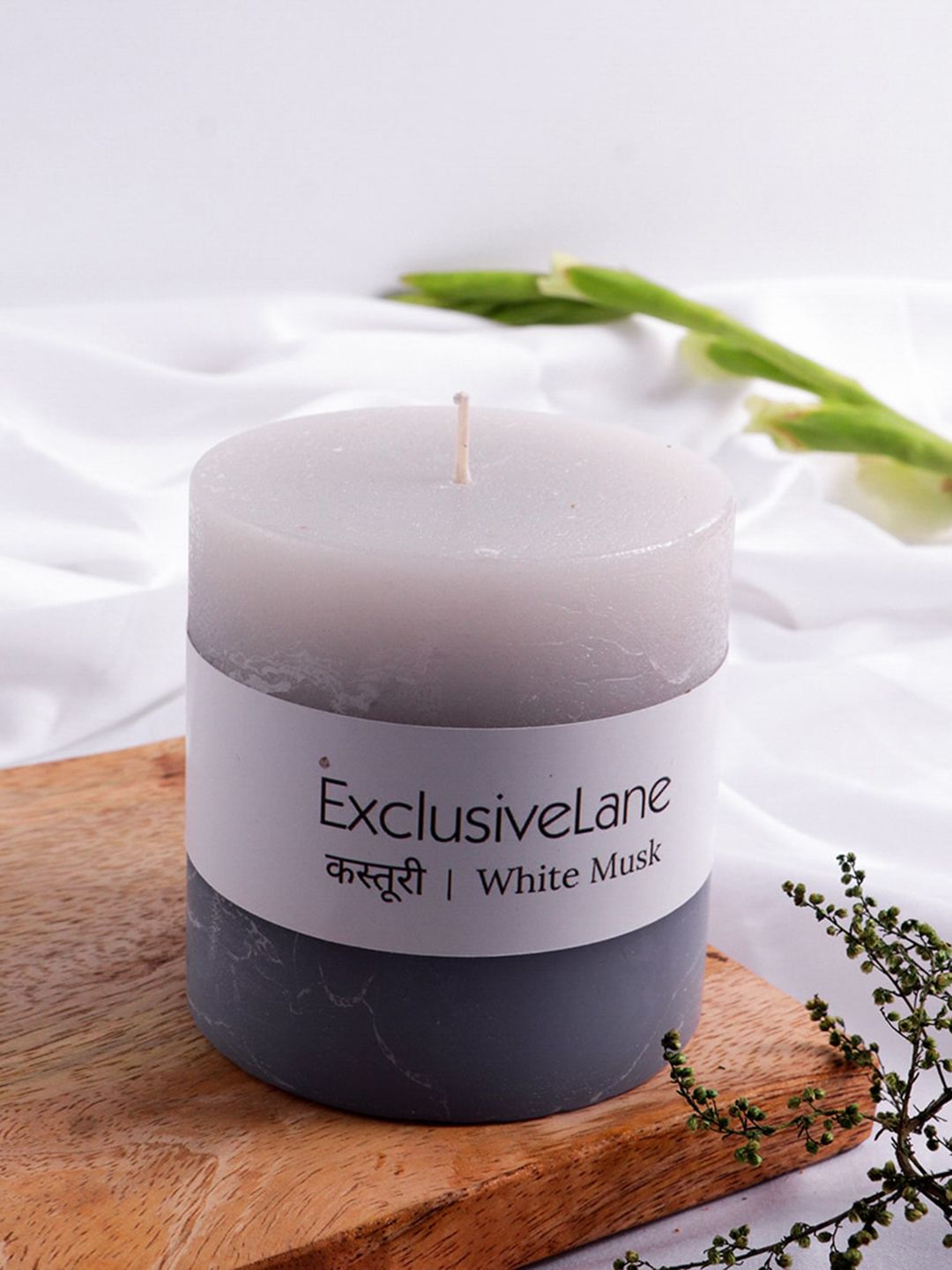Handmade White Musk Scented Pillar Candle -30 Hour Burn Time Price in India