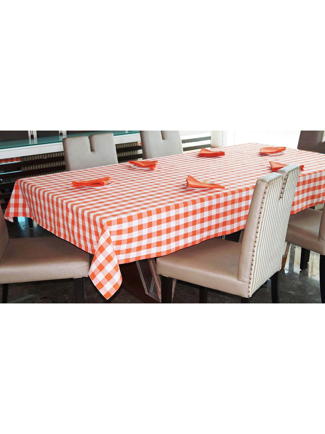 Lushomes Multi Checked Cotton 6-Seater Table Linen Set (Pack of 7) Price in India