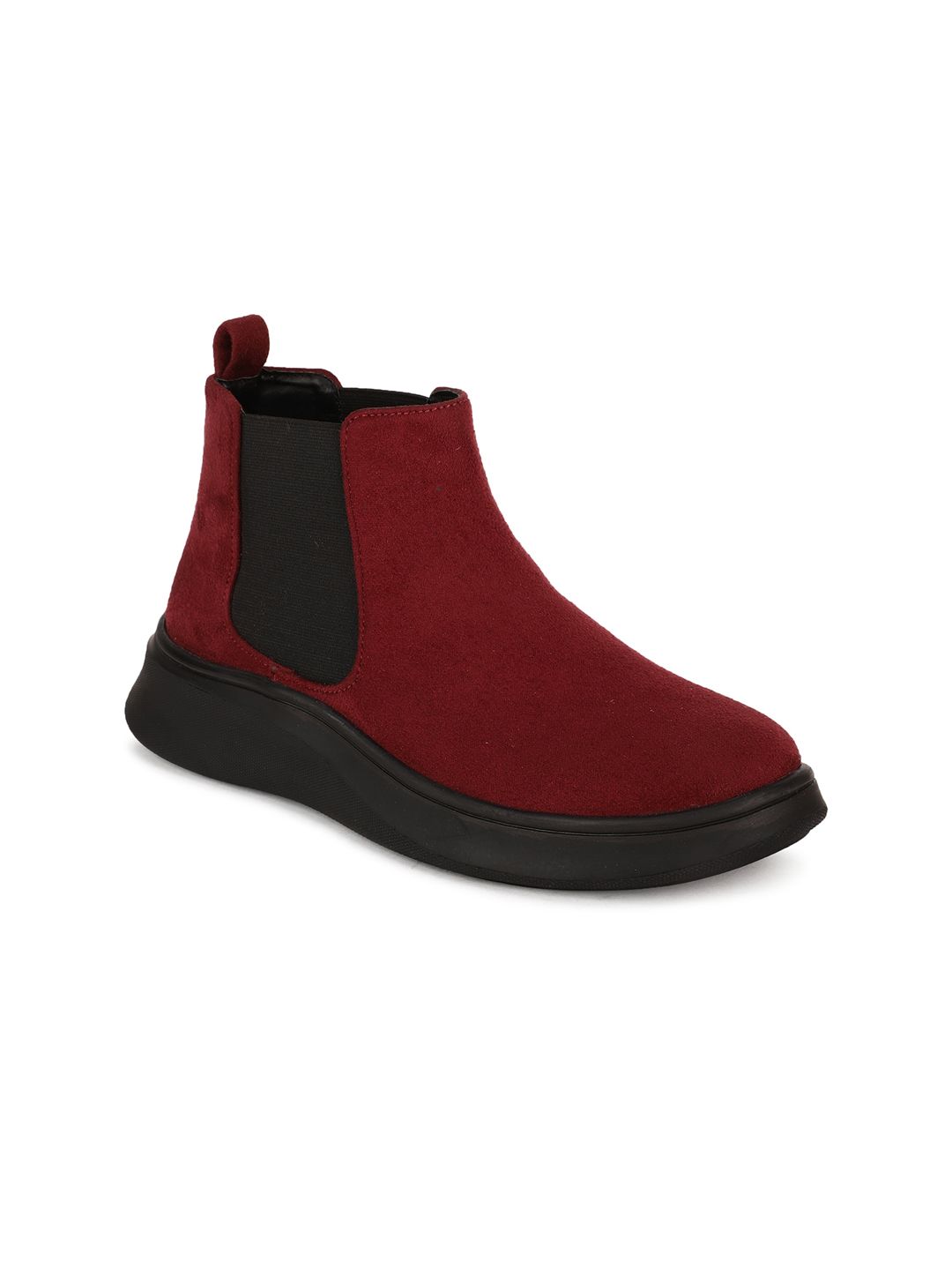 Bruno Manetti Maroon & Black Suede High-Top Flatform Heeled Boots Price in India