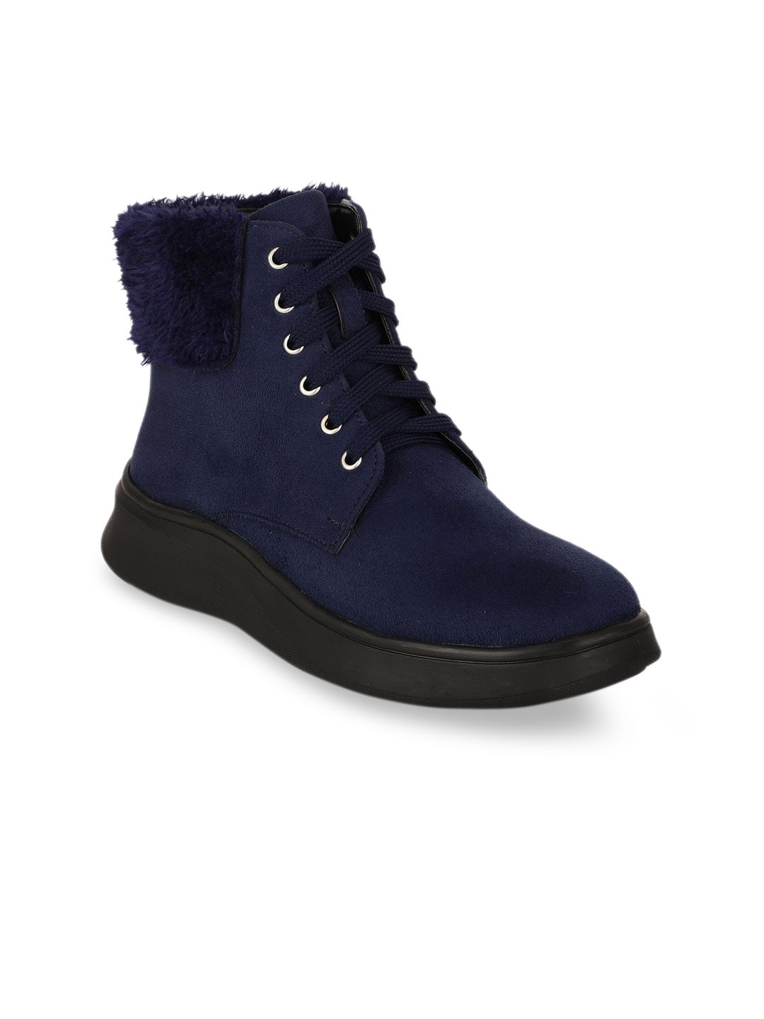 Bruno Manetti Navy Blue Suede Flatform Heeled Boots Price in India