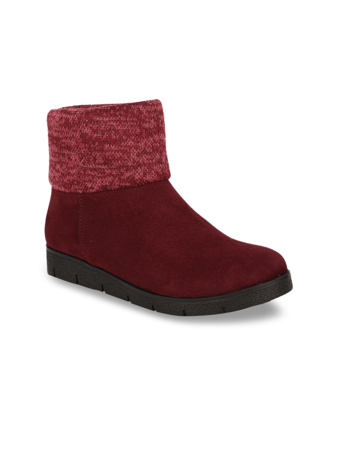 Bruno Manetti Maroon Mid-Top Suede Flatform Heeled Boots Price in India