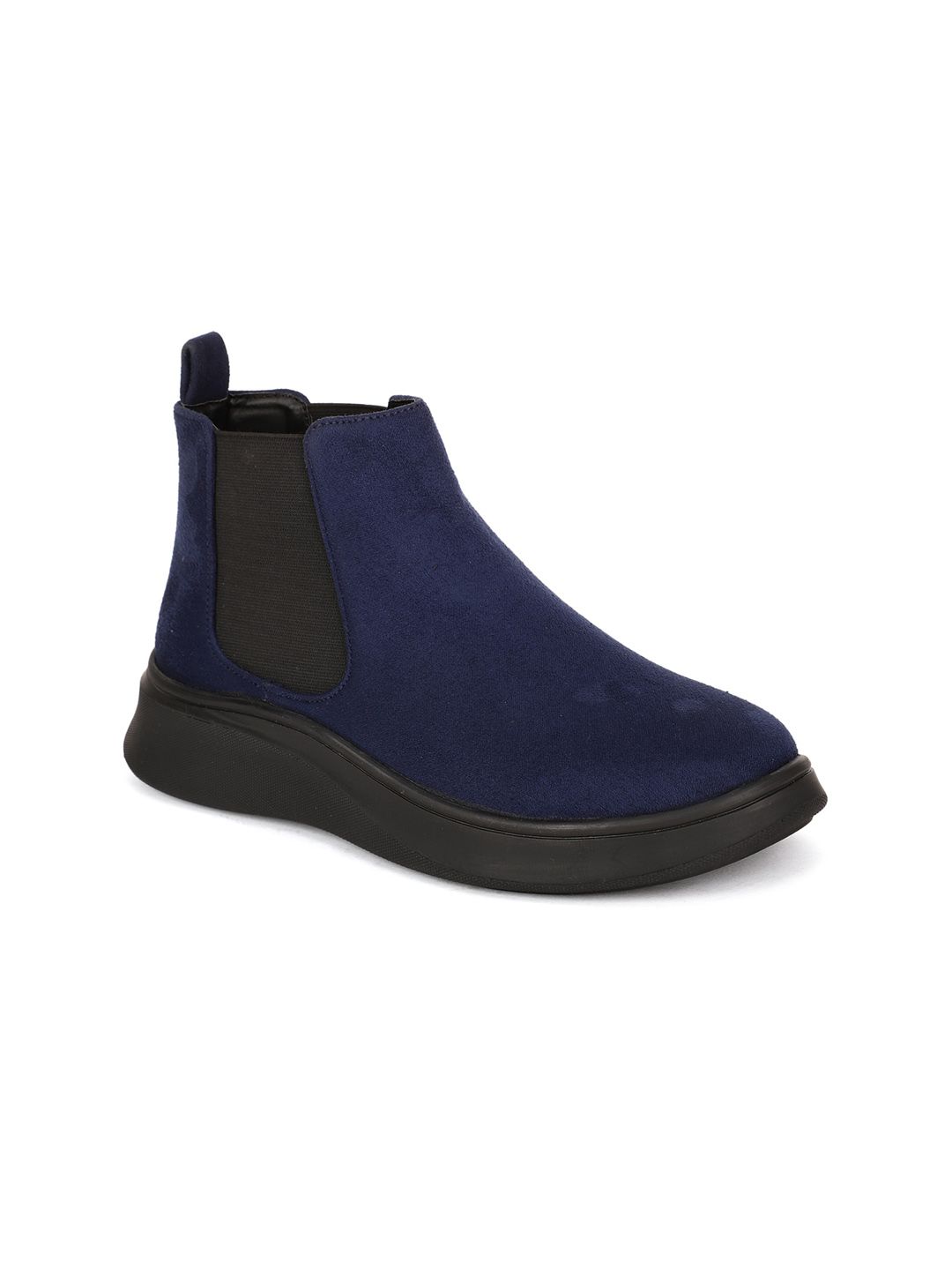 Bruno Manetti Navy Blue & Black Suede High-Top Comfort Heeled Cheslsea Boots Price in India