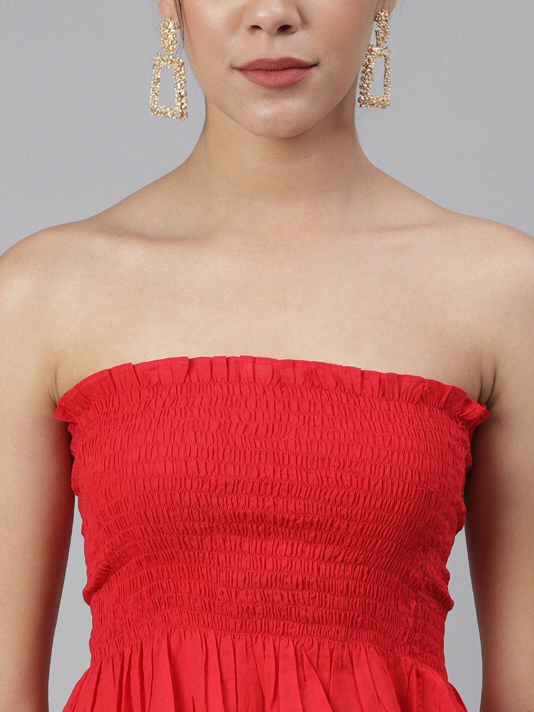 Buy SCORPIUS Red Smocked Tube Crop Top - Tops for Women 15971518
