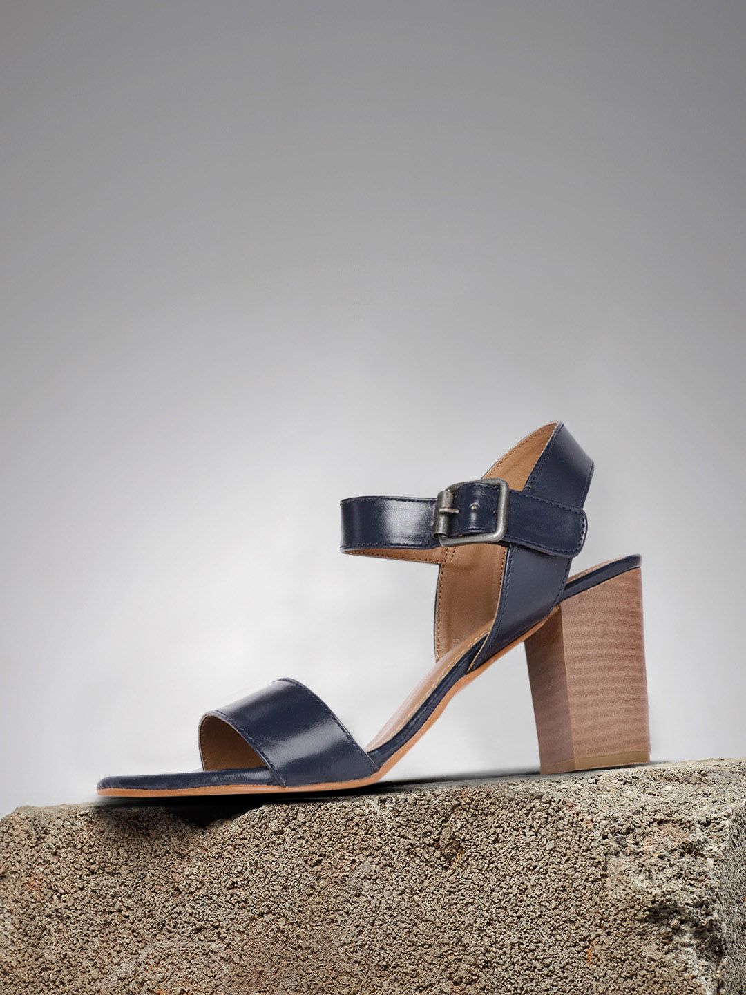 The Roadster Lifestyle Co Navy Blue Solid Block Sandals Price in India